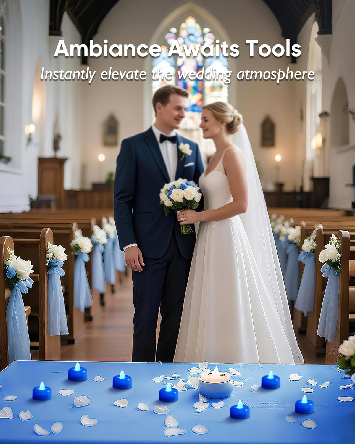 Amagic 12 Pack Blue Flameless LED Tea Lights Candles Battery Operated, Electric Fake Tealight Candles for Wedding, Table Centerpiece, Home Decor, Gift, Party, Halloween, Christmas, Proposal