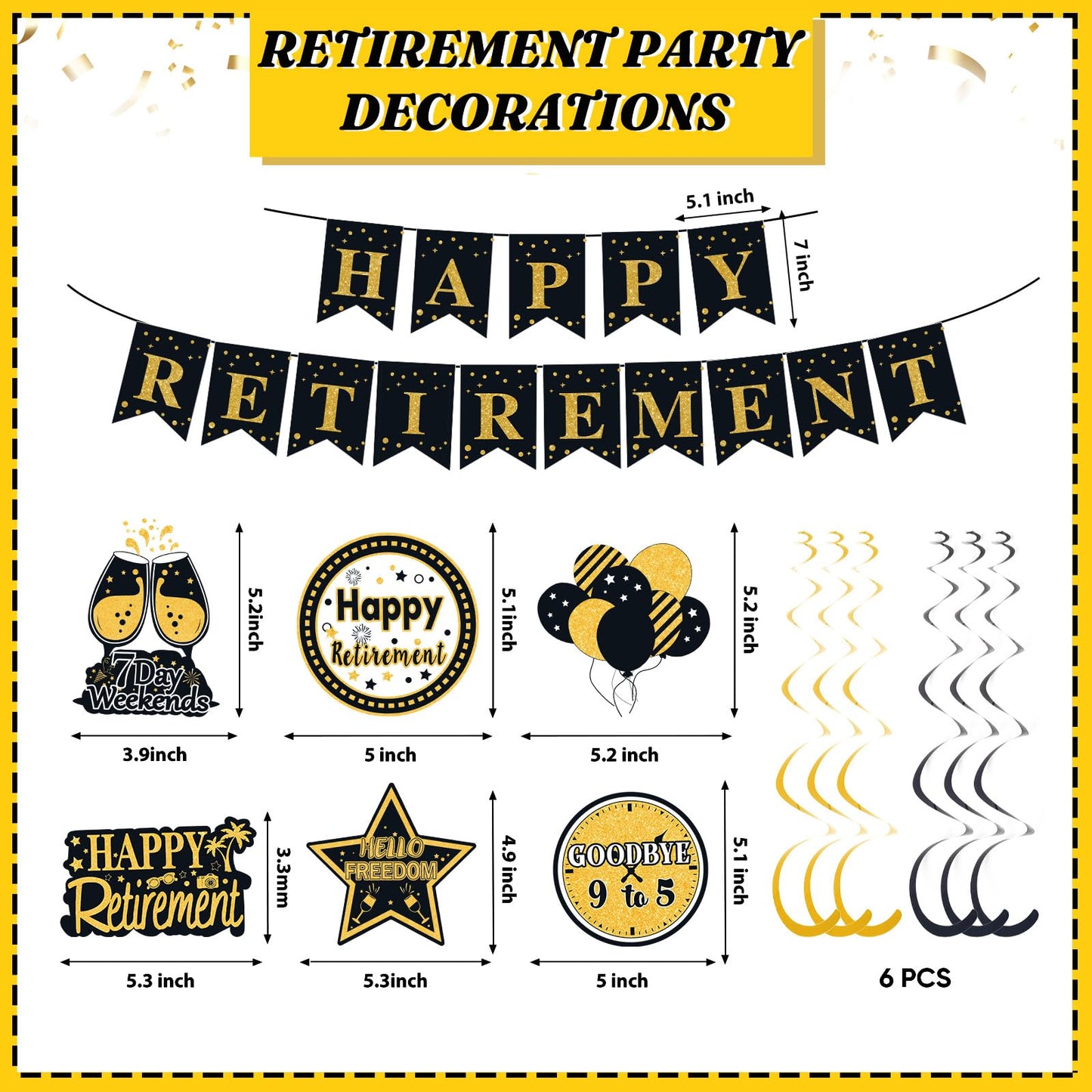 Retirement Party Decorations for Men Women Black Gold Happy Retirement Banner Backdrop Honeycomb