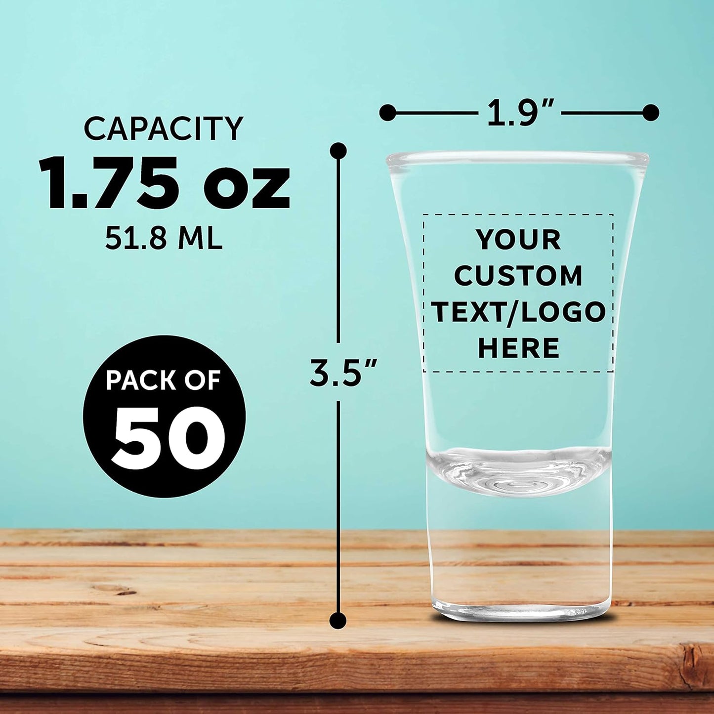 Custom 2 oz. Lord Shooter Etched Shot Glasses, 50 pack, Personalized Text, Logo, 21st Birthday Party, Lounge Glassware, Clear