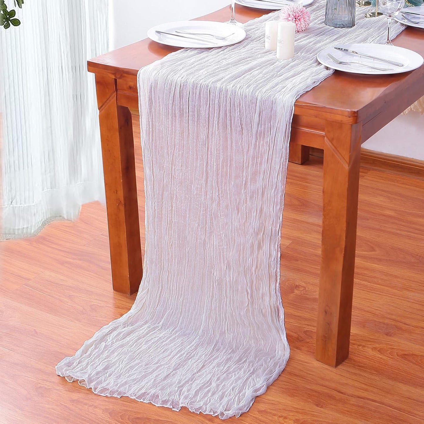 16PCS White Cheesecloth Table Runner 10FT 35x120Inch Boho Gauze Cloth Long Rustic Sheer for Wedding Party Baby Bridal Shower Decor