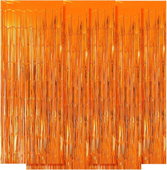 5 Pack Orange Fringe Backdrop 3.2ft x 8.2ft Foil Curtain Tinsel Foil Fringe Curtains Backdrop Tinsel Backdrop Streamers for Birthday Party Decoration Wedding Halloween Christmas Decoration (Orange)