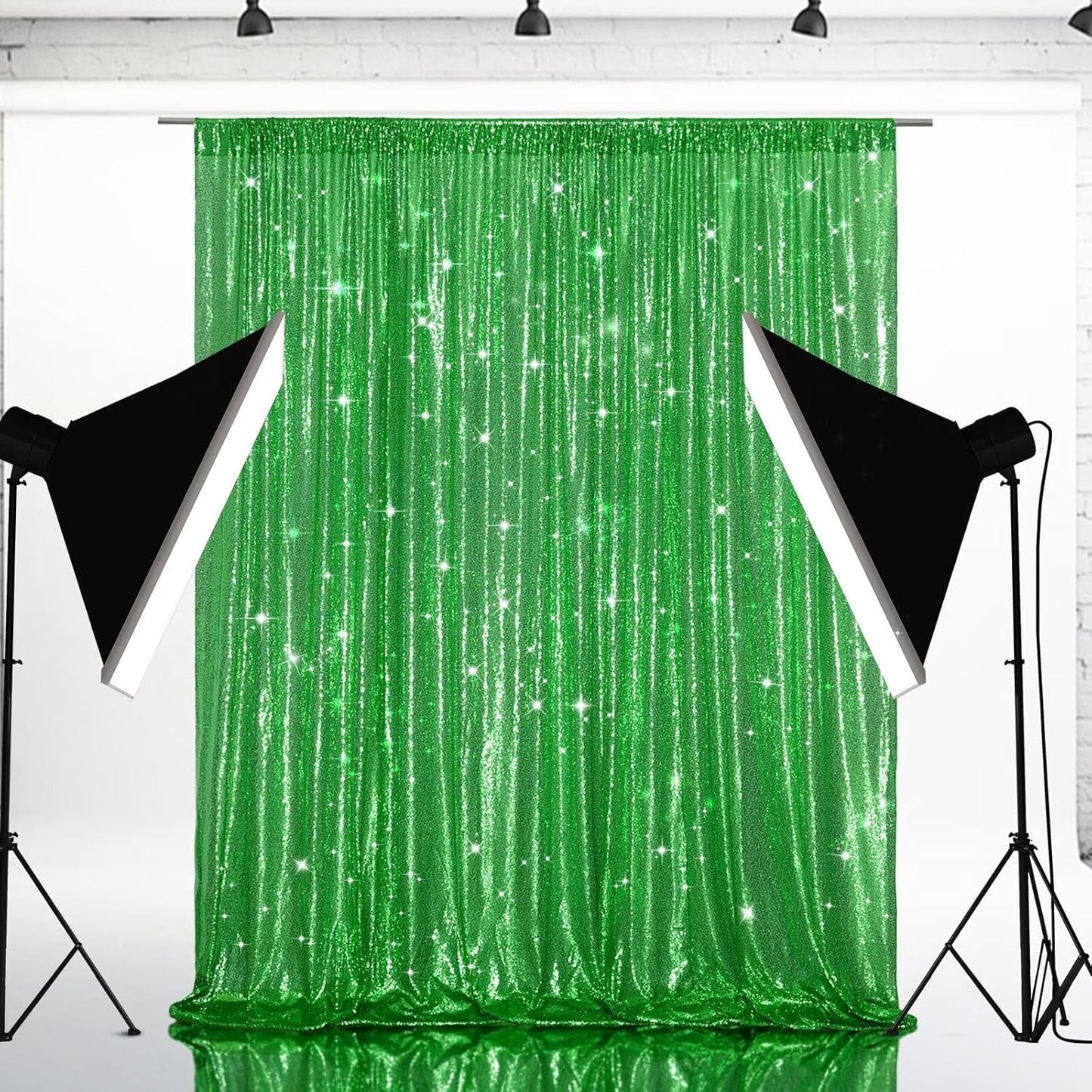 Eternal Beauty Green Sequin Backdrop, 8x10 Ft Glitter Background Curtains for Christmas Shimmer Photography Party Wedding Birthday Back Drop Decor