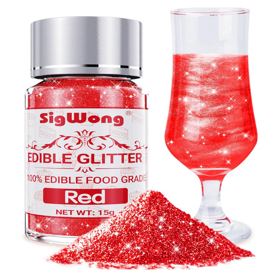 Red Edible Glitter - 15g Food Grade Luster Dust Powder, Cake Decorating Sprinkle Glimmery Dust for Drinks, Wine, Fondant, Chocolate, Candy, Cookie, Vegan