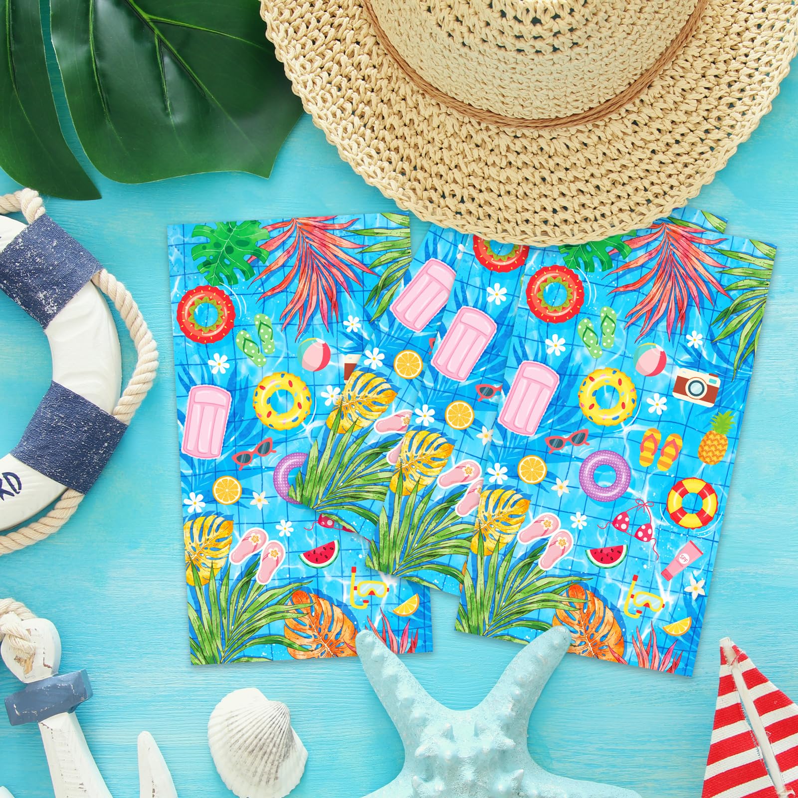 100 Pack Pool Party Paper Napkins – Tropical Summer Disposable Napkins 13 x 16 Inches Unfolded with