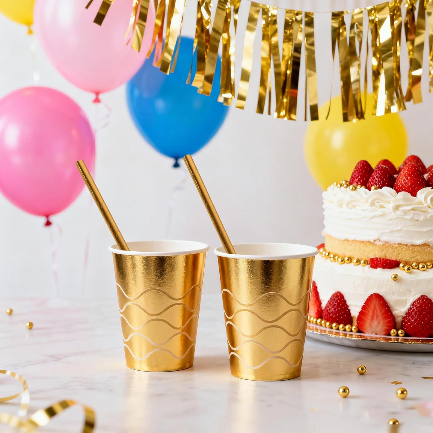 Gold Paper Straws, Disposable Drinking Straws for Graduation, Birthday, Wedding,Cocktail Party, 7.75" x 0.24" - 100 Pack