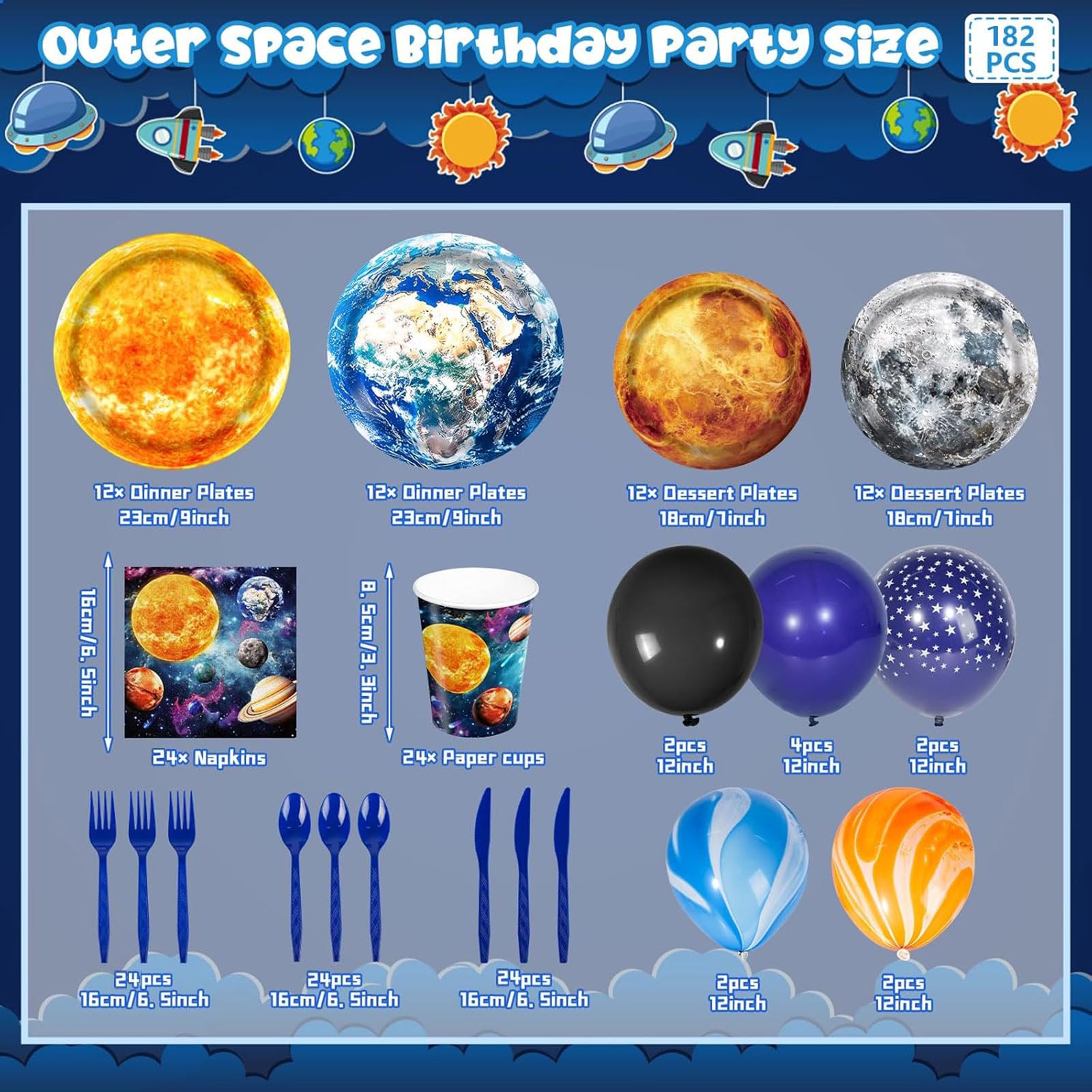 182pcs Outer Space Birthday Party Birthday Supplies Space Plates Napkins