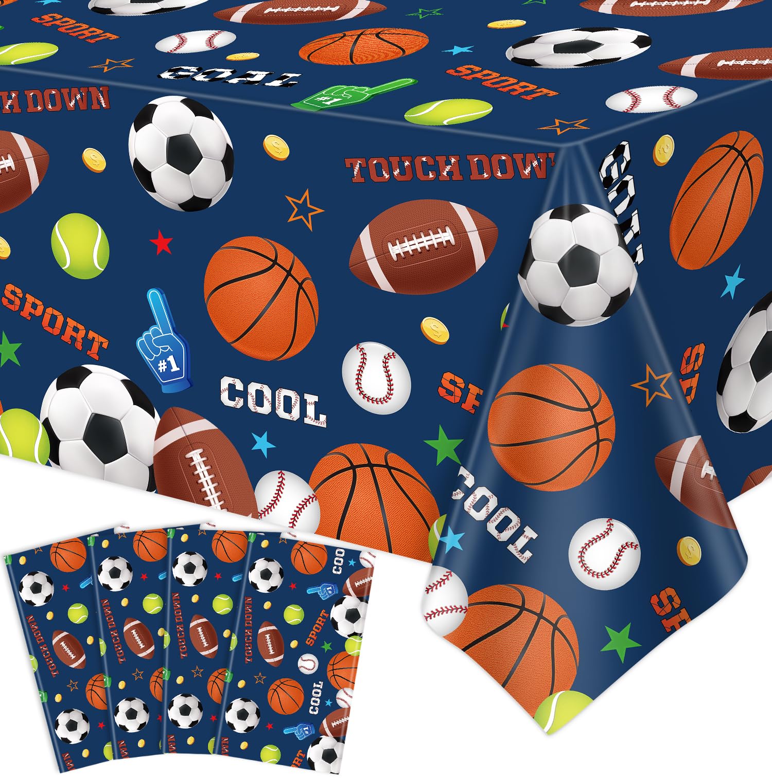 4 Pack Sports Party Decorations Sport Tablecloth Sport Theme Birthday Table Cloth Soccer Basketball