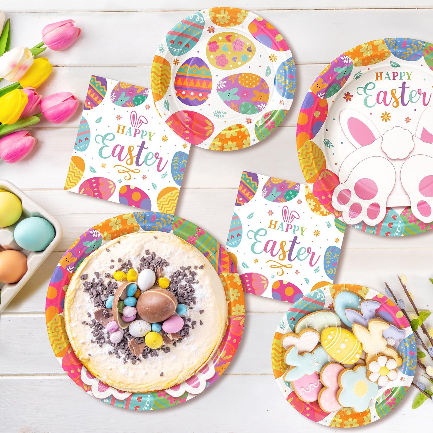 Fighting to Achieve Happy Easter Plates and Napkins, 72PCS Colorful Easter Party Supplies, Bunny