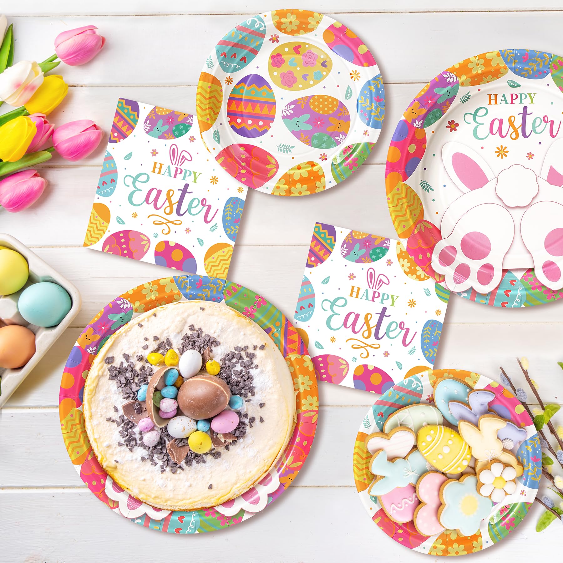 Fighting to Achieve Happy Easter Plates and Napkins, 72PCS Colorful Easter Party Supplies, Bunny