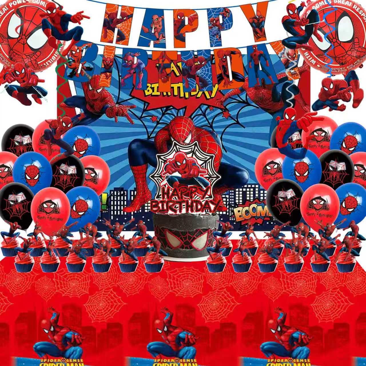 51PCS spidey birthday party supplies, backdrop, "Happy Birthday" banner,tablecloth, large aluminum
