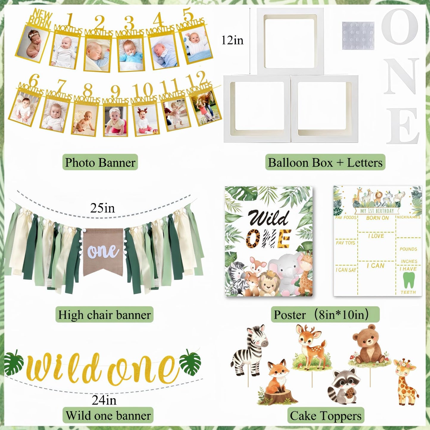 Daidle Wild One Birthday Decorations, 132Pcs Safari 1st Birthday Party Kit
