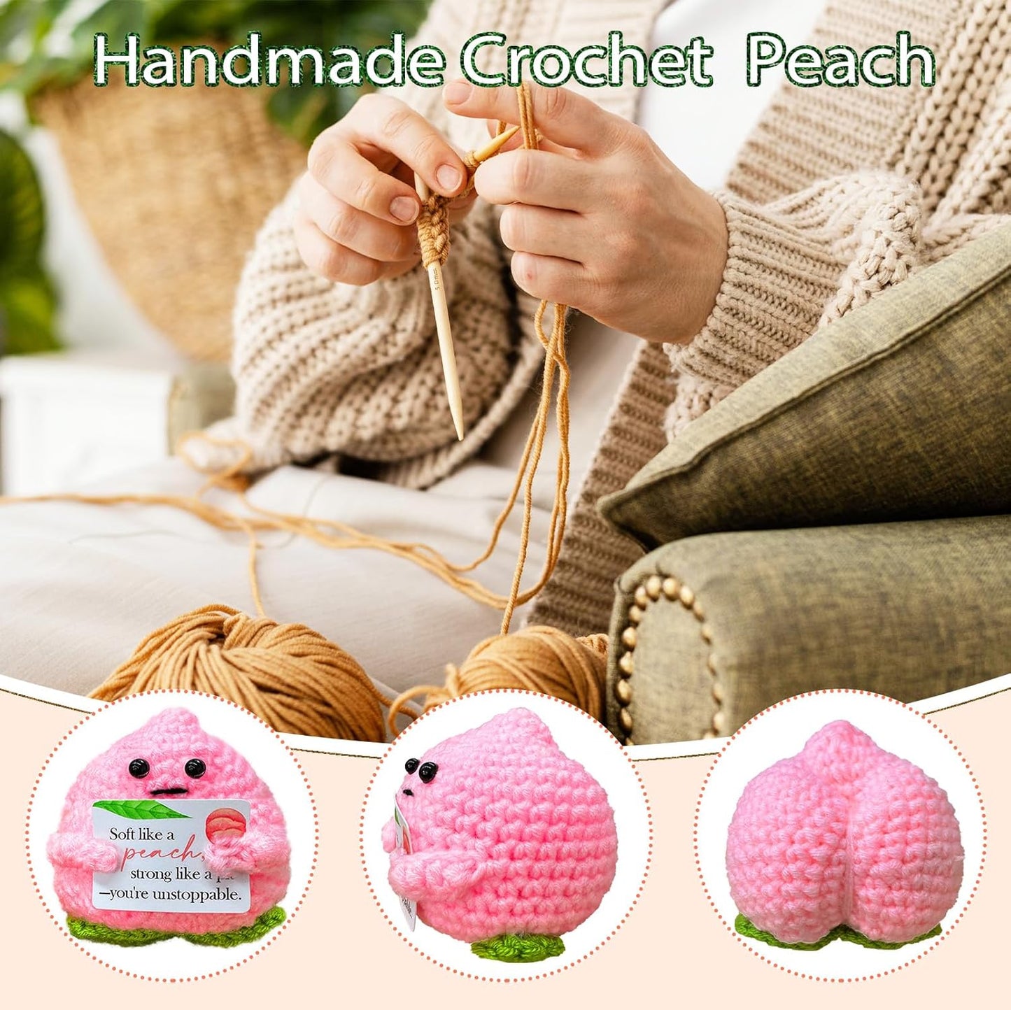 Emotional Support Crochet Peach,Lovely Gift for Friends,Mom,Dad,Grandpa,Grandma,Colleagues,Classmates,Graduation Gift,Emotional Support Crochet,Home Office Decoration