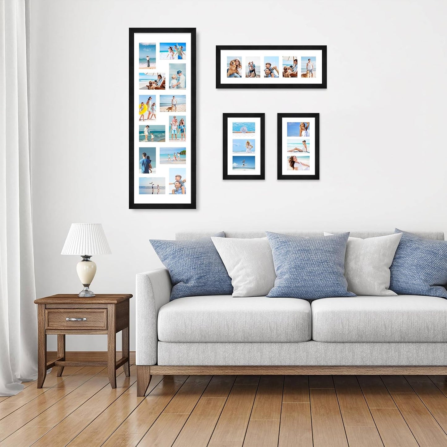 8x14 Picture Frame Set of 2, Rustic Black Wood Frame with Glass Collage Frame, Display Pictures 3-4x6 With Mat or 8 x 14 Without Mat - Horizontal or Vertical Wall Mounting