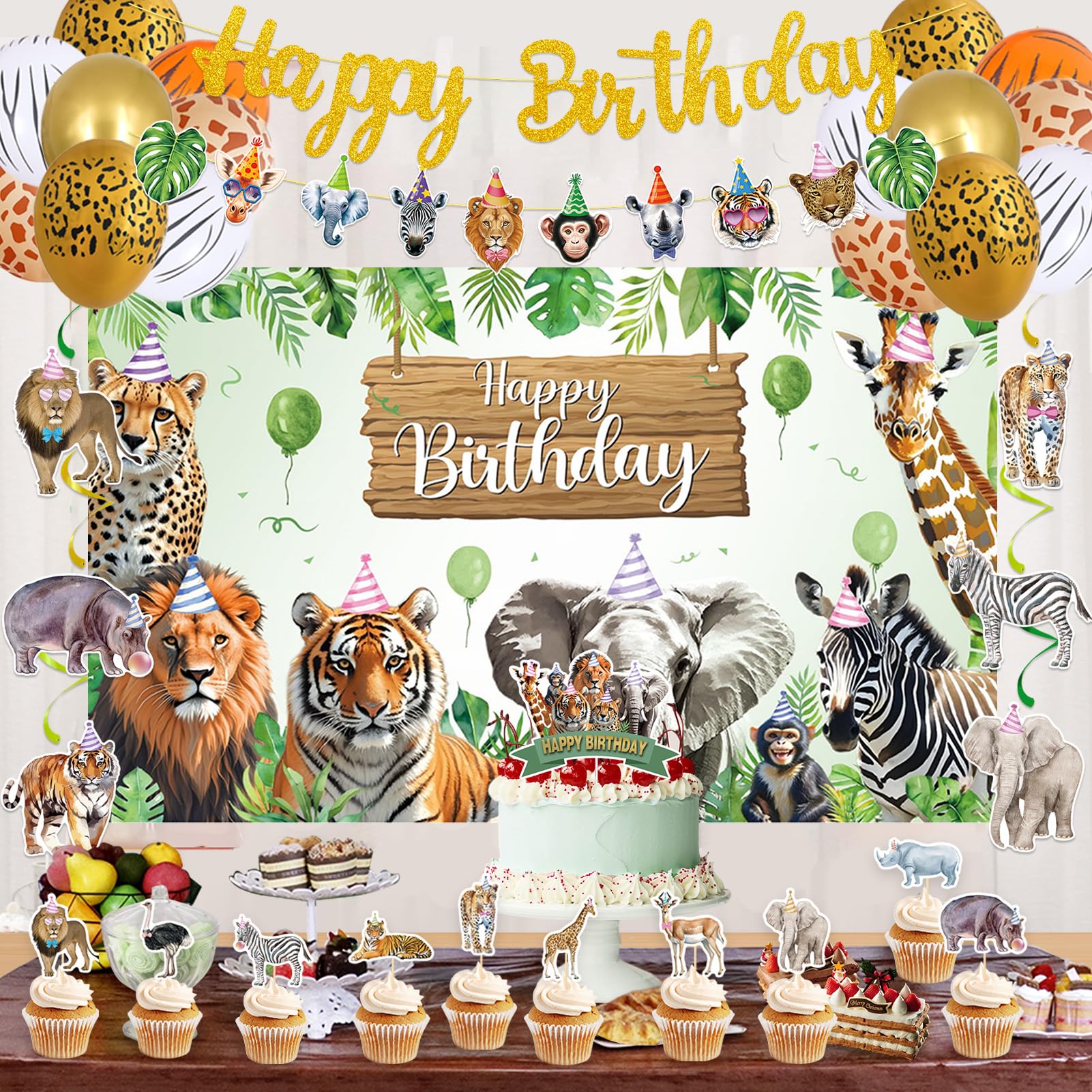 Roetyce Safari Animals Birthday Party Decorations, Jungle Birthday Banner