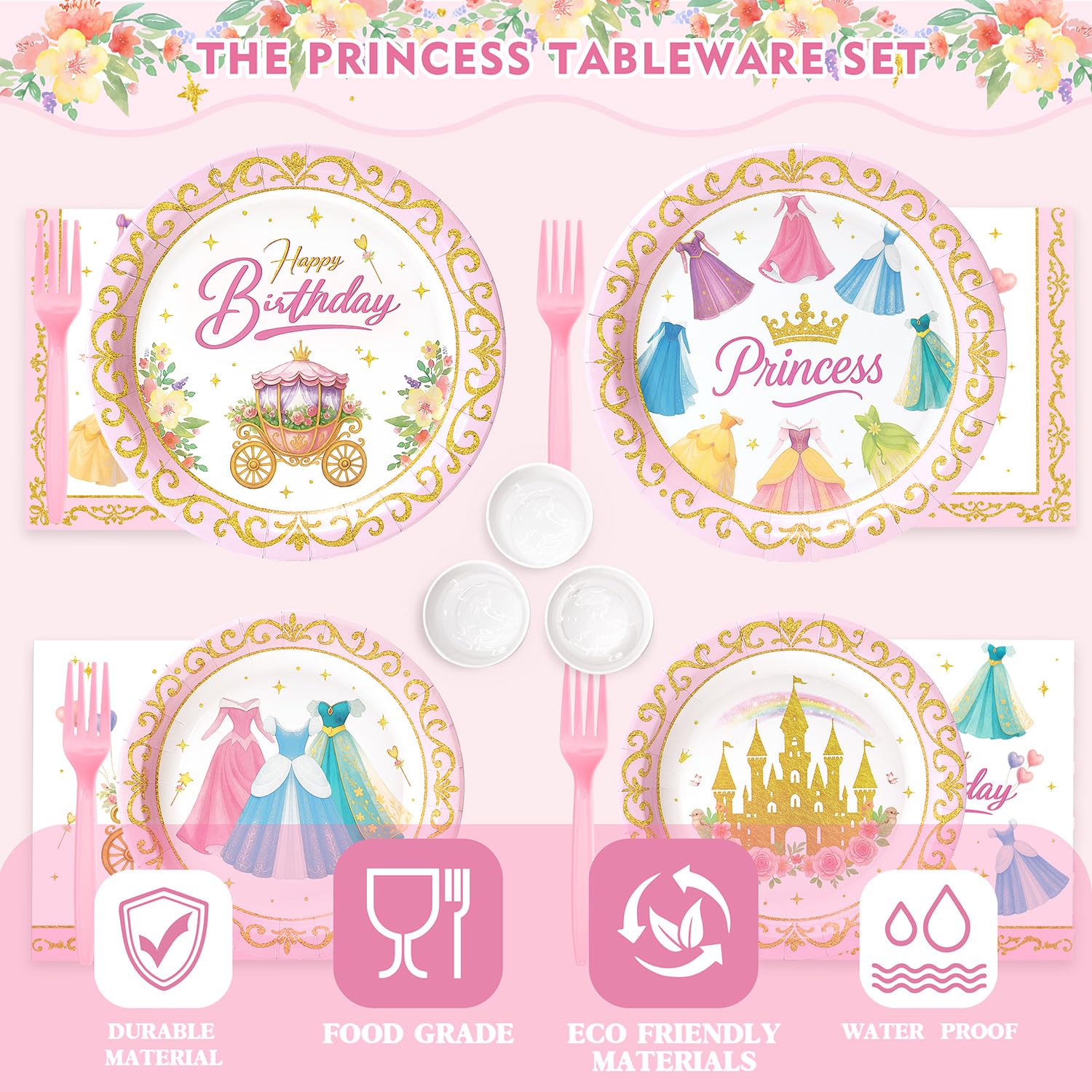 Princess Birthday Party Decorations – 199 PCS Princess Party Supplies for 24 Guests, Includes