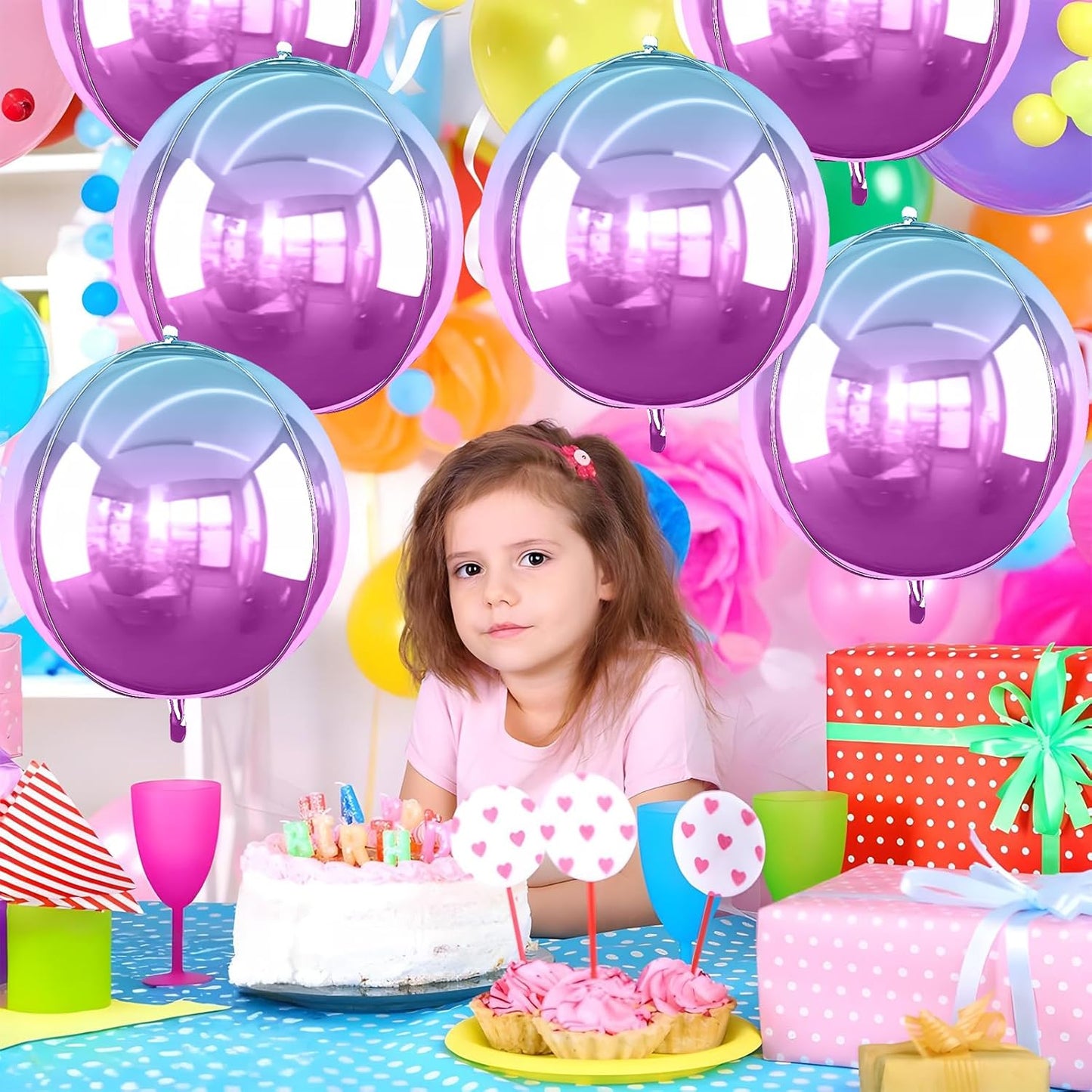 6Pcs Gradient Purple Round Foil Balloons, 22" Large Helium Ball Mylar Balloon, Metallic Purple Foil Balloon for Birthday Graduation Wedding Anniversary Bachelorette Disco Prom Party Decorations