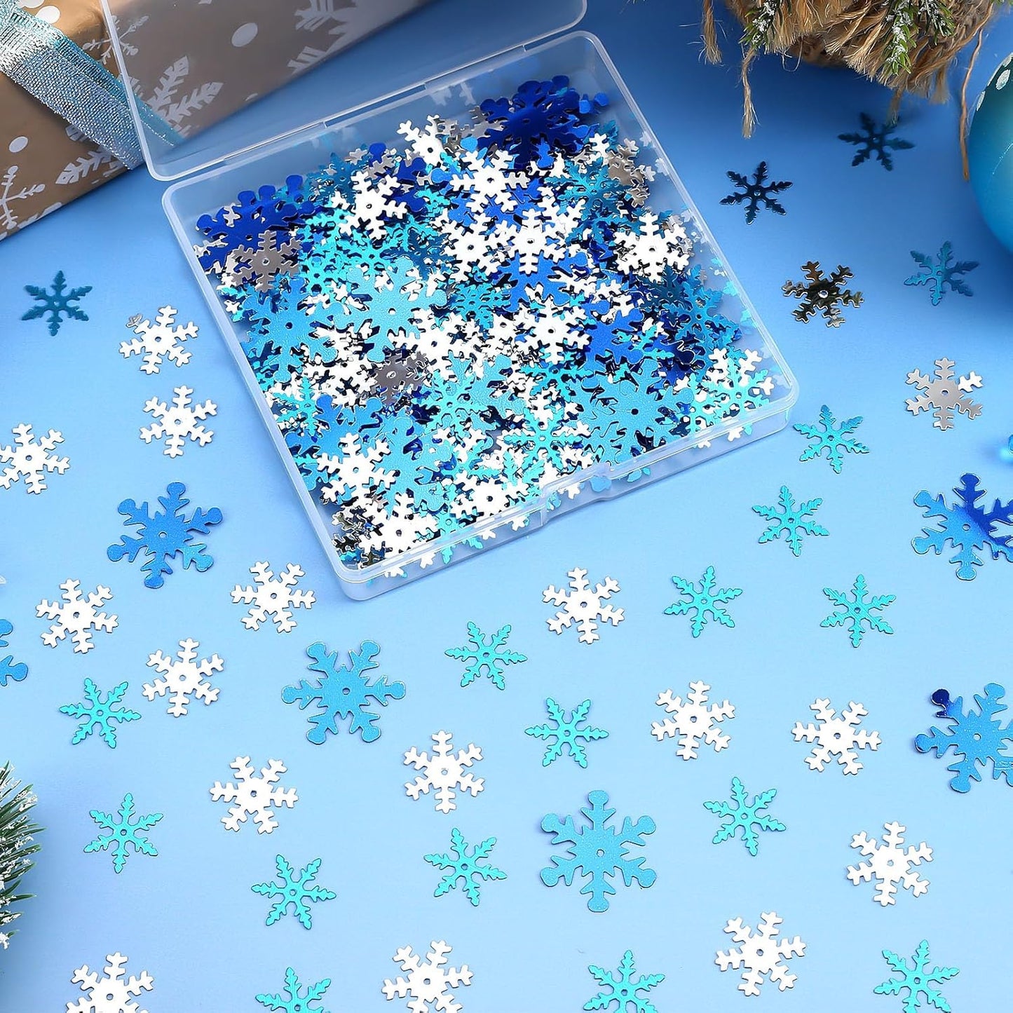 MARFOREVER Snowflake Glitter Confetti Decorations, Christmas Snowflake Metallic Foil Confetti Sprinkles Winter Wonderland Blue Gold Table Centerpiece for Wedding Supplies Snow Party Decorations