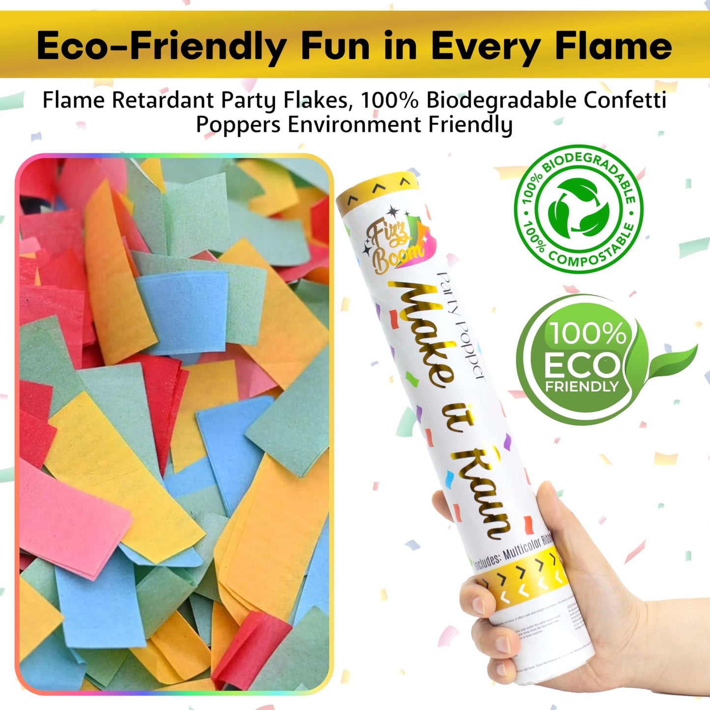 6 Pack Biodegradable Confetti Poppers for Weddings & Parties