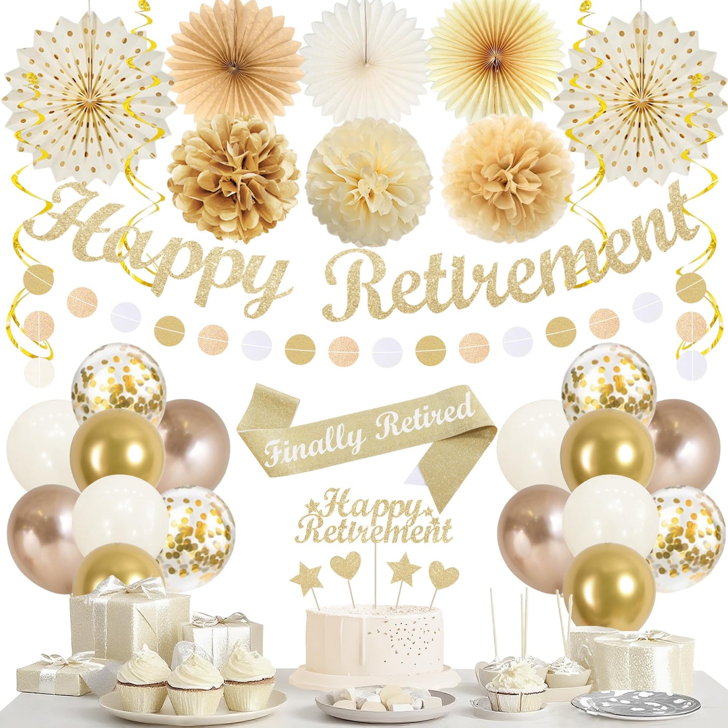 Vlipoeasn Champagne Gold Retirement Decorations for Men Women with Sash