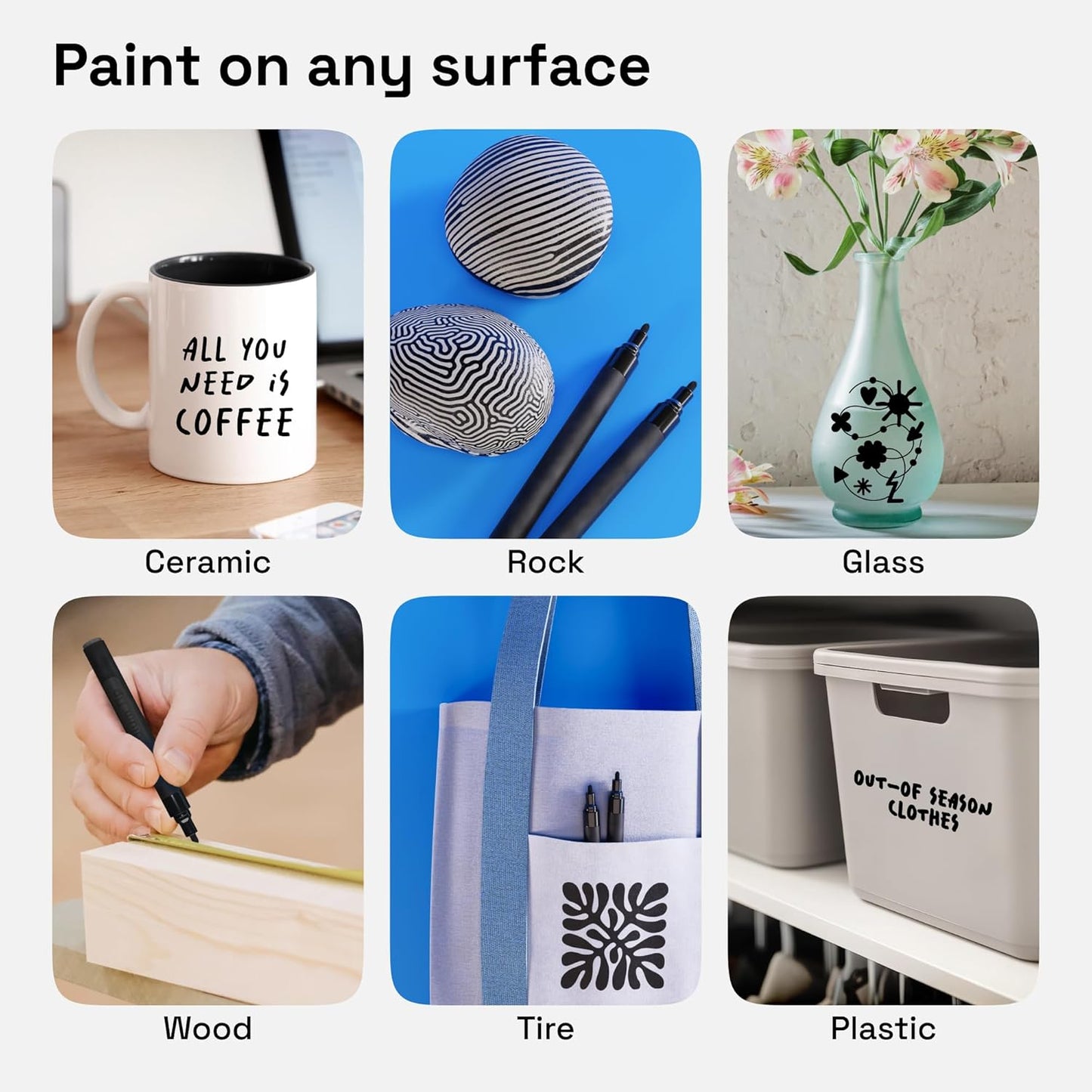 ARTISTRO 2 Black Permanent Marker - Waterproof Markers for Tire, Fabric, Rocks, Glass, Ceramic, Wood, Paper - Oil Based Paint Pens - Medium Tip 3mm