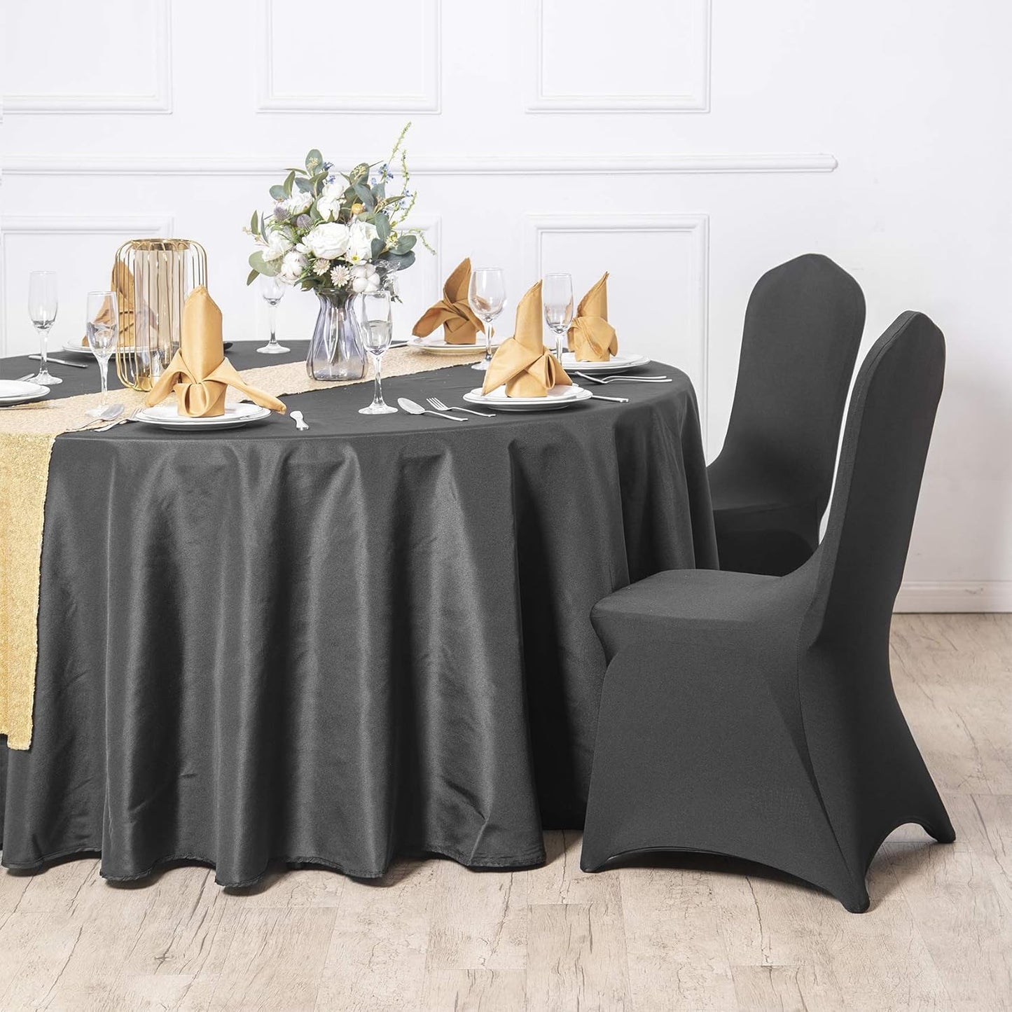 Ascoza 2pack 70 Inch Black Round Tablecloth in Polyester Fabric for Wedding/Banquet/Restaurant/Parties