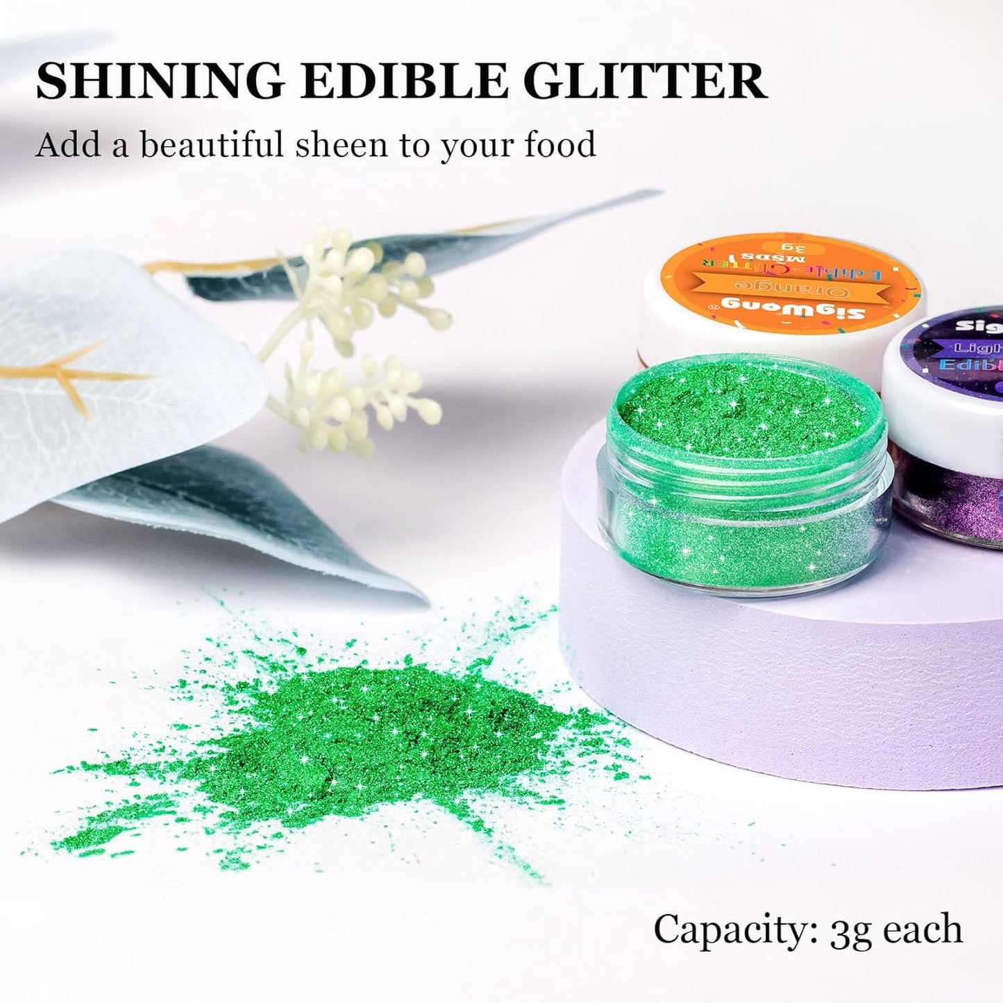 Edible Glitter Set, Sprinkles Edible Glitter for Drinks, 8 Colors Prism Powder Edible Glitter Dust for Wines, Beer, Cocktail, Strawberries, Cakes, Cupcakes, Chocolate - 3g/bottle