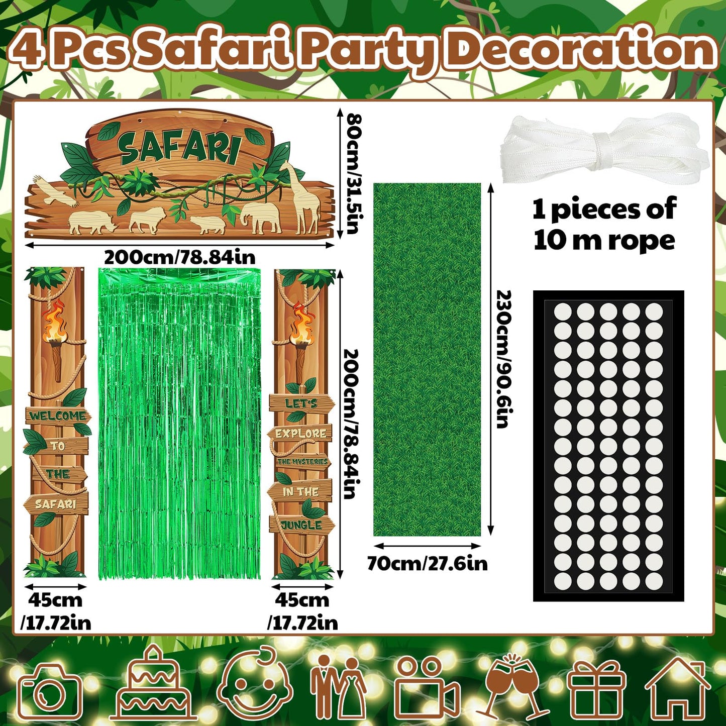 VitalCozy 7 Pcs VBS 2026 Safari Jungle Door Banner Foil Fringe Curtain Rug