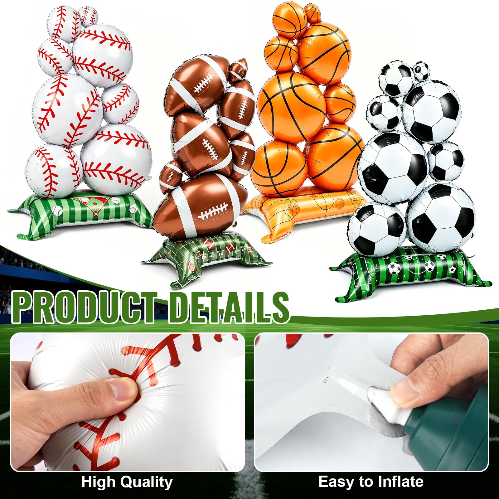 4 Pcs Sports Balloons - 59in Self Standing Foil Balloons for Party Decor