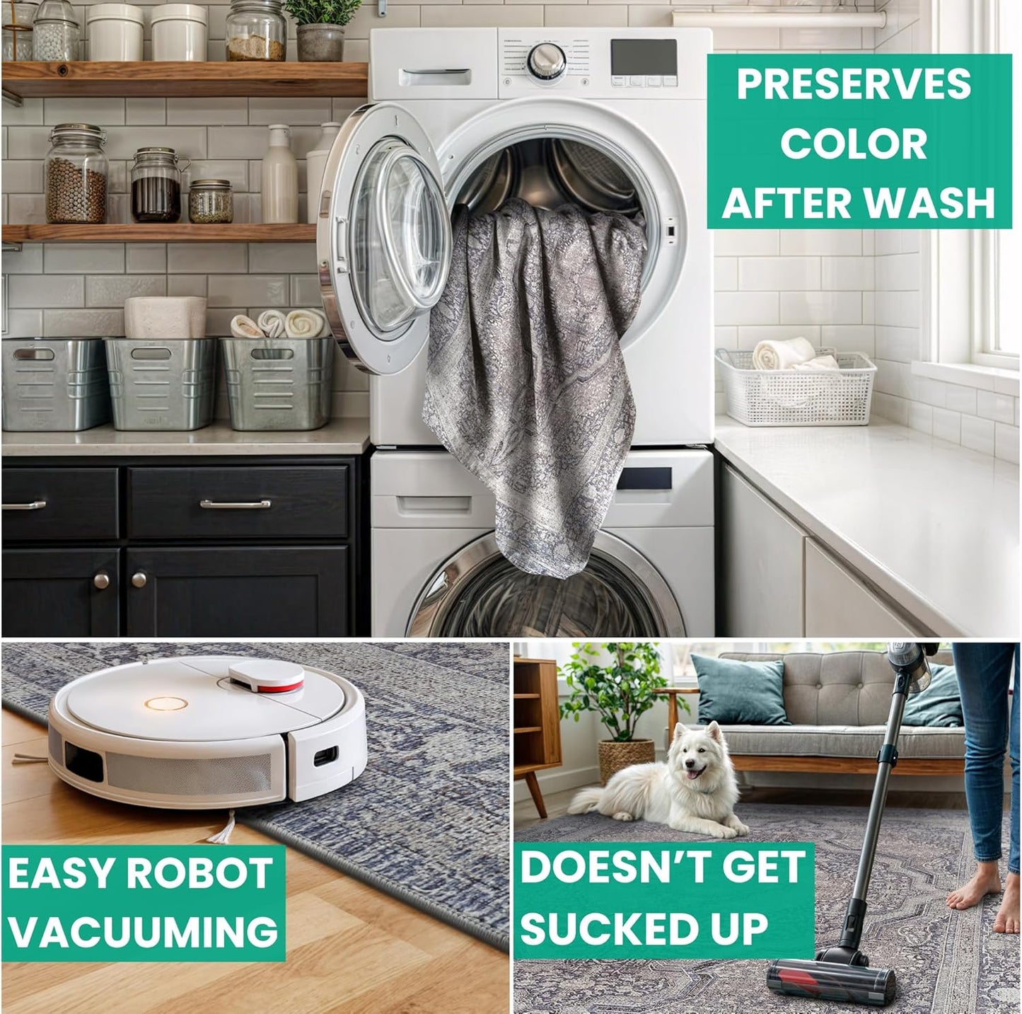 Bloom Rugs Washable Non-Slip 7 ft Runner - Blue/Steel Gray/Beige Traditional Medallion Runner for Entryway, Hallway, Bathroom, and Kitchen - Exact Size: 2.5' x 7'