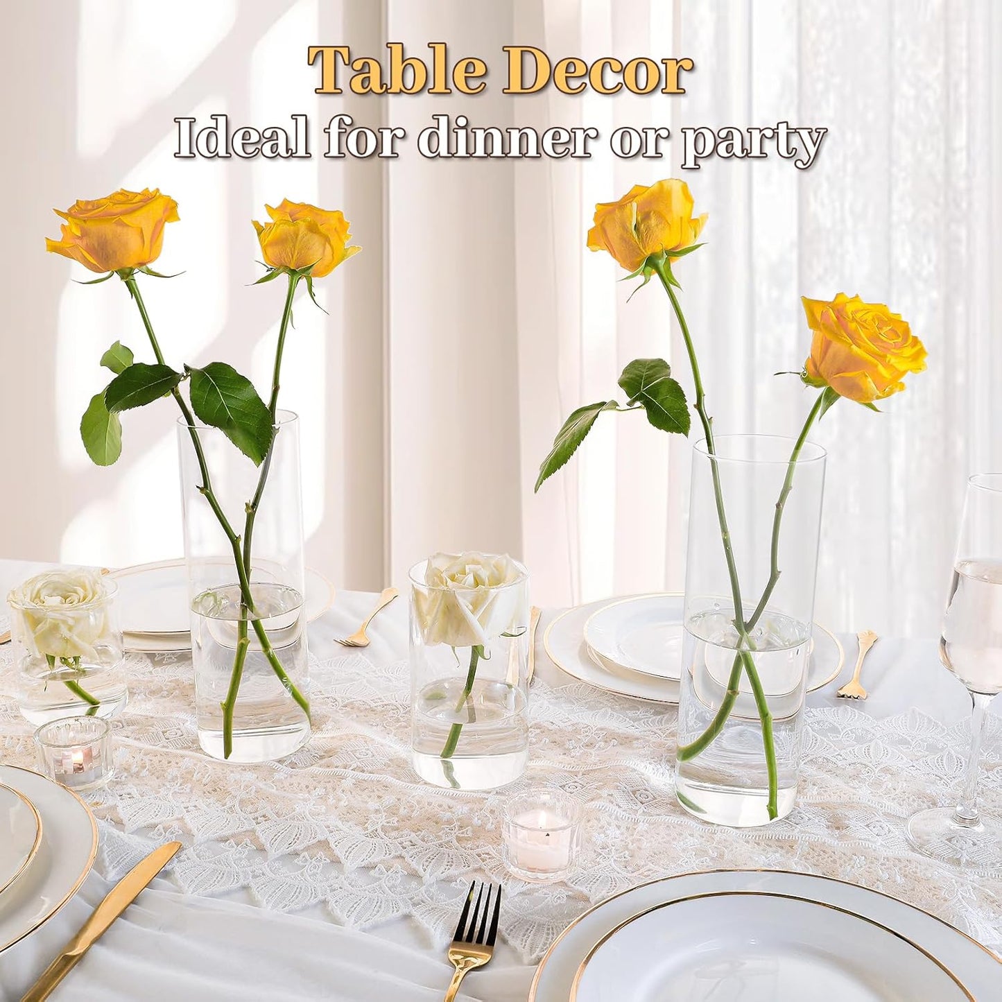 12pcs Glass Cylinder Vases for Centerpieces | 10 Inch Tall Flower Vase for Wedding Decorations, Floating Candle Holders for Dinner Table, Bridal Shower, Office Home Décor