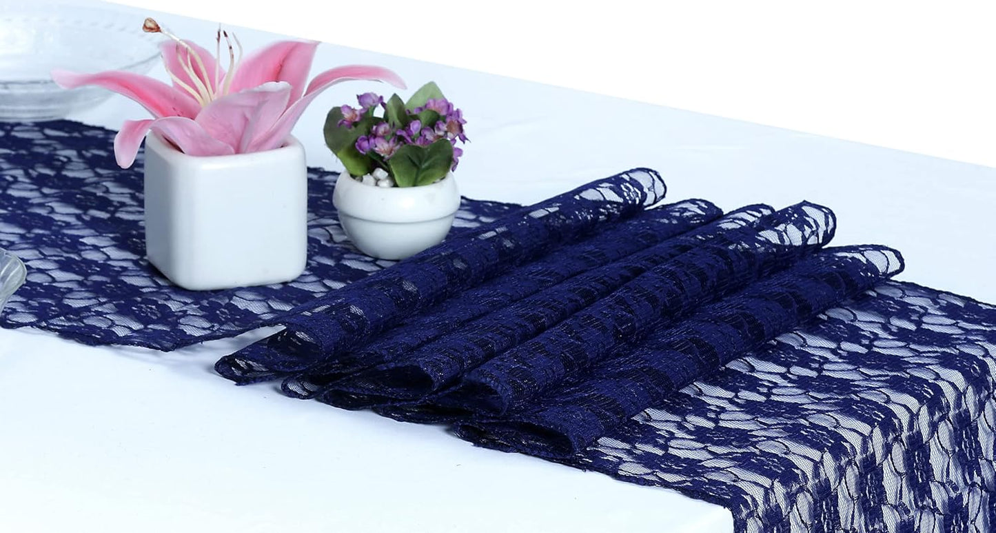 MDS Pack of 25 Wedding 12 x 108 inches Lace Table Runner for Wedding, Decorations for Birthday Parties, Banquets, Graduations, Engagements, and Runners fit Rectangle, Round Table- Navy Blue