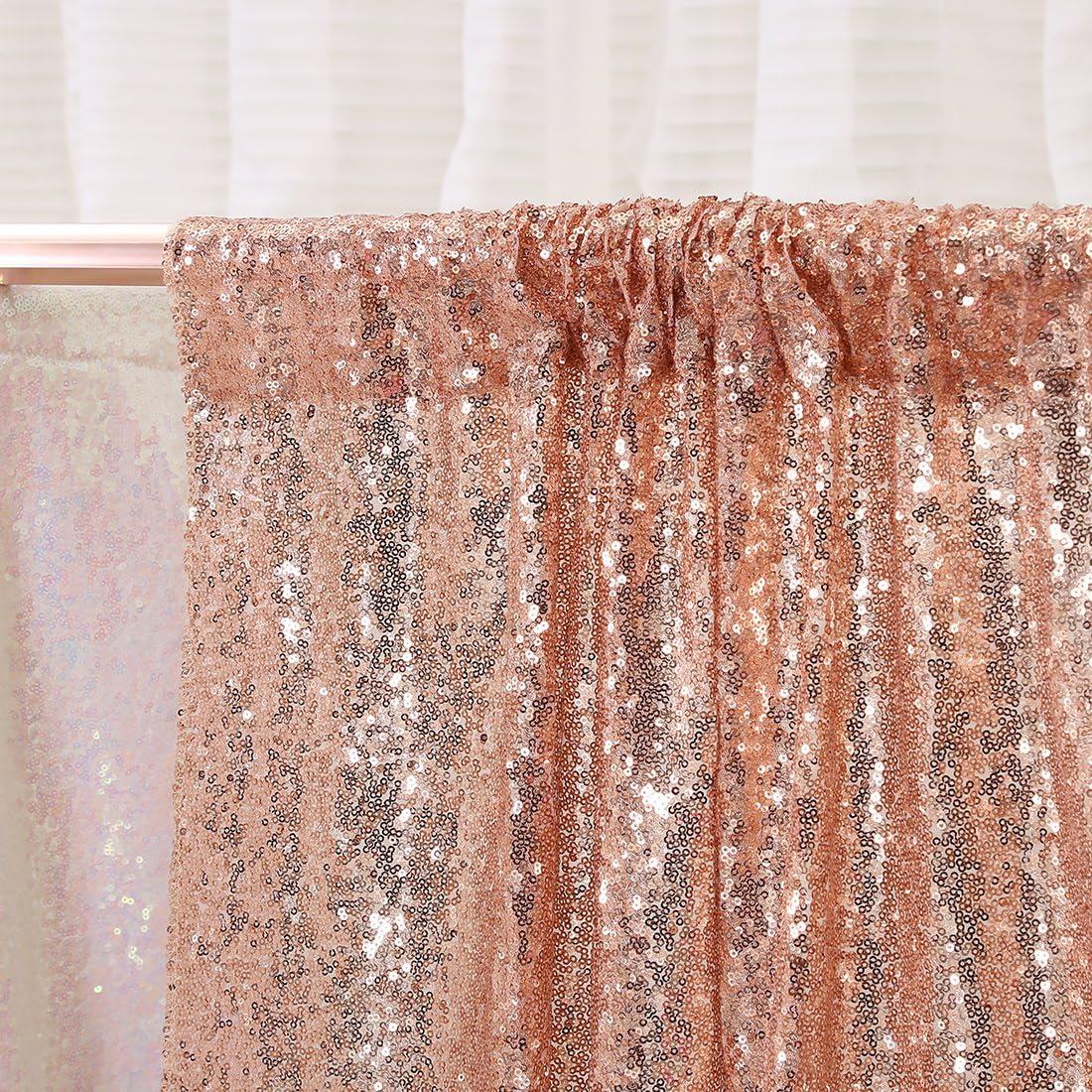 Poise3EHome 6FT x 8FT Sequin Photography Backdrop Curtain for Party Decoration, Rose Gold