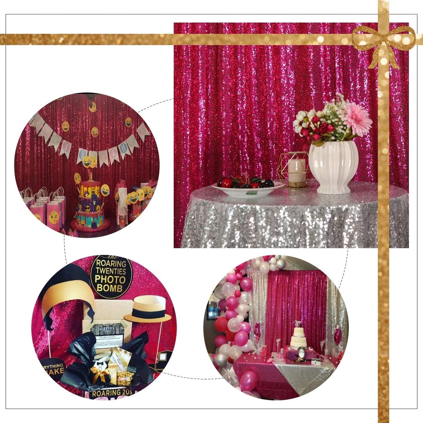 Poise3EHome 8FT x 10FT Sequin Photography Backdrop Curtain for Party Decoration, Hot Pink