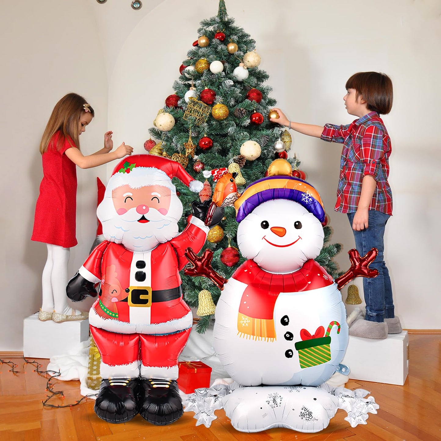 2Pcs 62 Inch Self Standing Santa Claus Balloons Giant Snowman Mylar Balloon Christmas Party