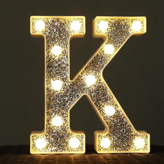 NW LIGHT Light Up Marquee Letter K for Table Decorations, Glitter Alphabet Signs for Prom, Events, or Engagement Party Decor