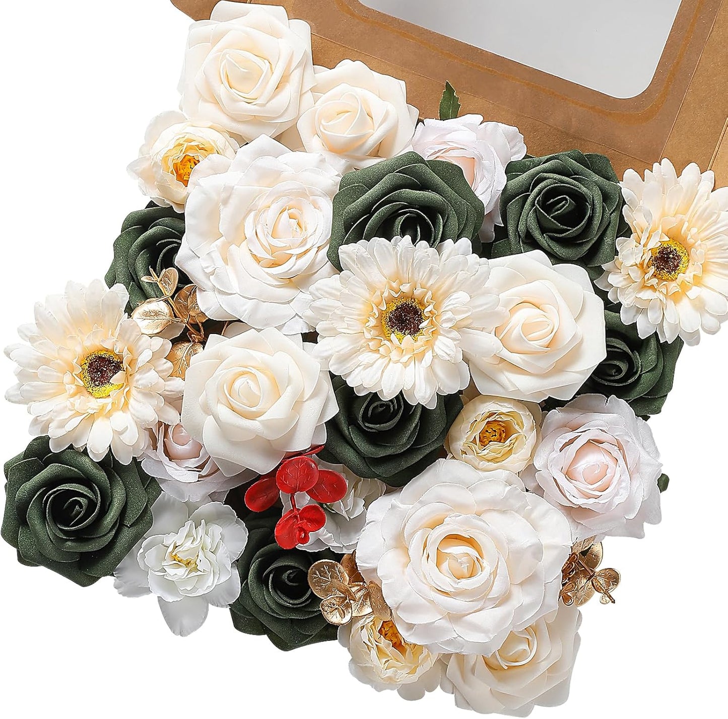 Christmas Artificial Flowers Poinsettia Flower Mix Silk Flowers Fake Roses with Stems for DIY Table Centerpieces Christmas Tree Xmas Wreath Holiday Home Party Decor