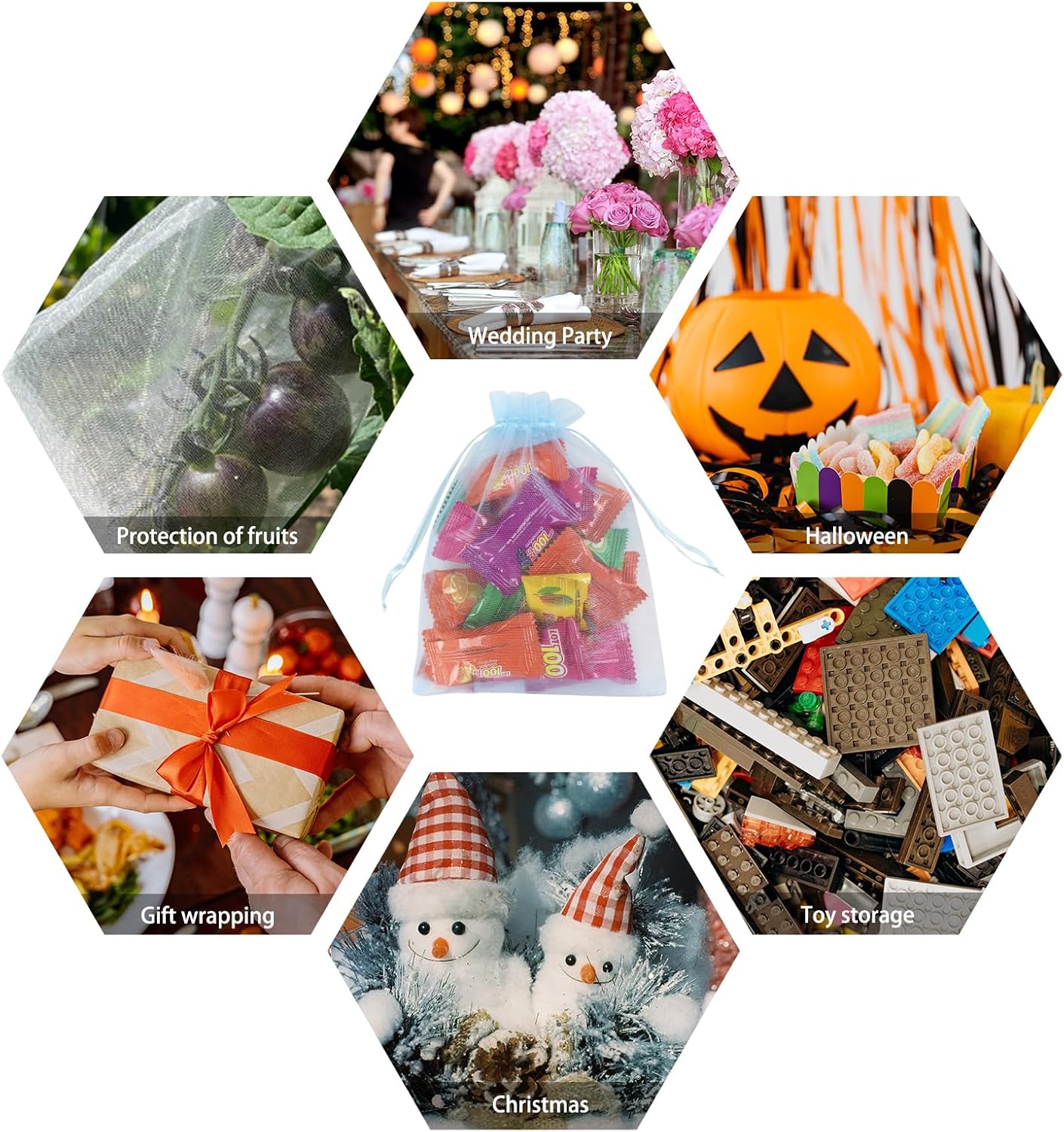 Wudygirl 100PCS Sheer Organza Bags - 5x7 Inch Drawstring Jewelry & Candy Favor Bags for Wedding Party (Sky Blue)