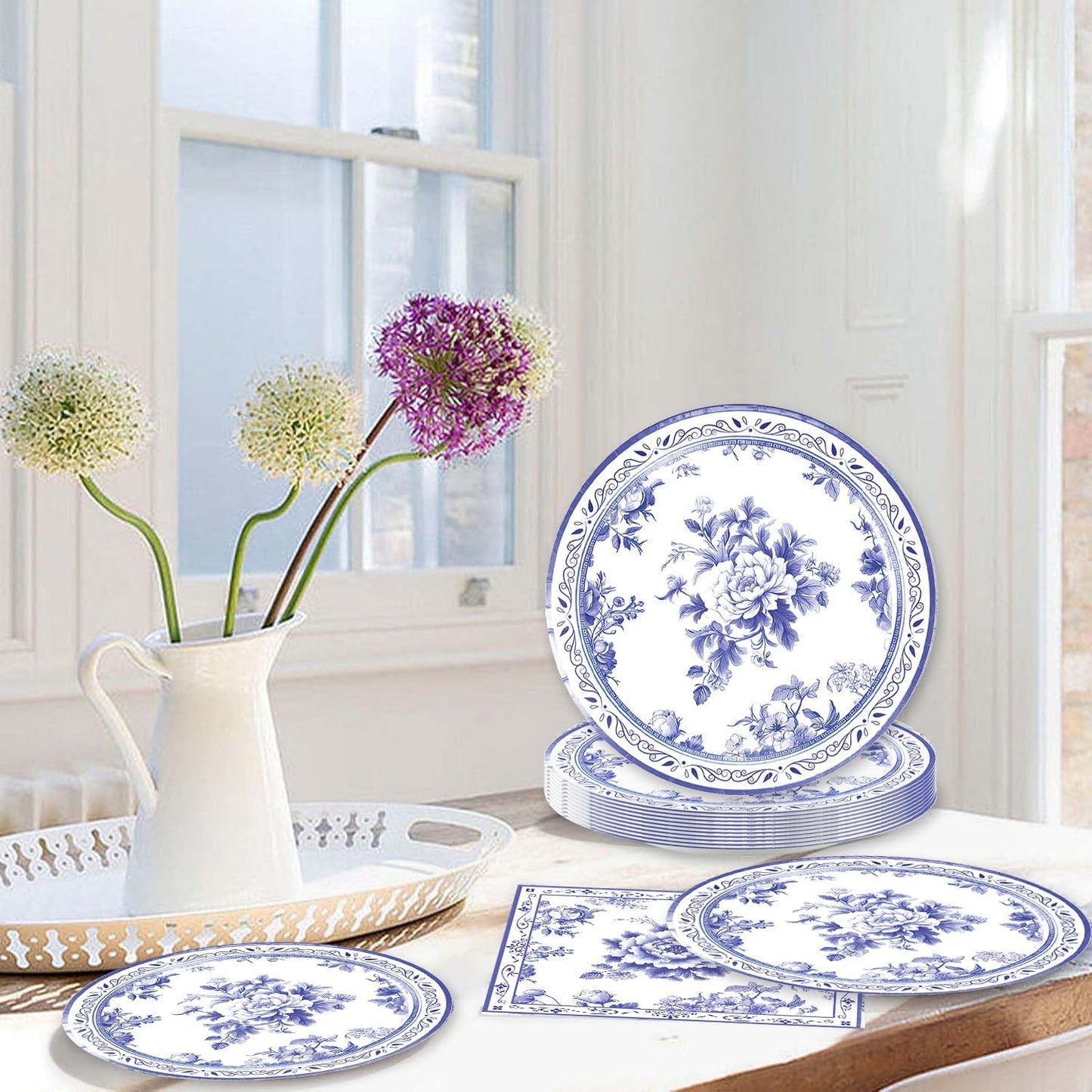 40pcs Blue and White Flower Party Decorations Disposable Blue Floral Plates and Napkins Flower Tableware Set for Bridal Shower Decoration Wedding Tea Party,Suitable for 20 Guests.