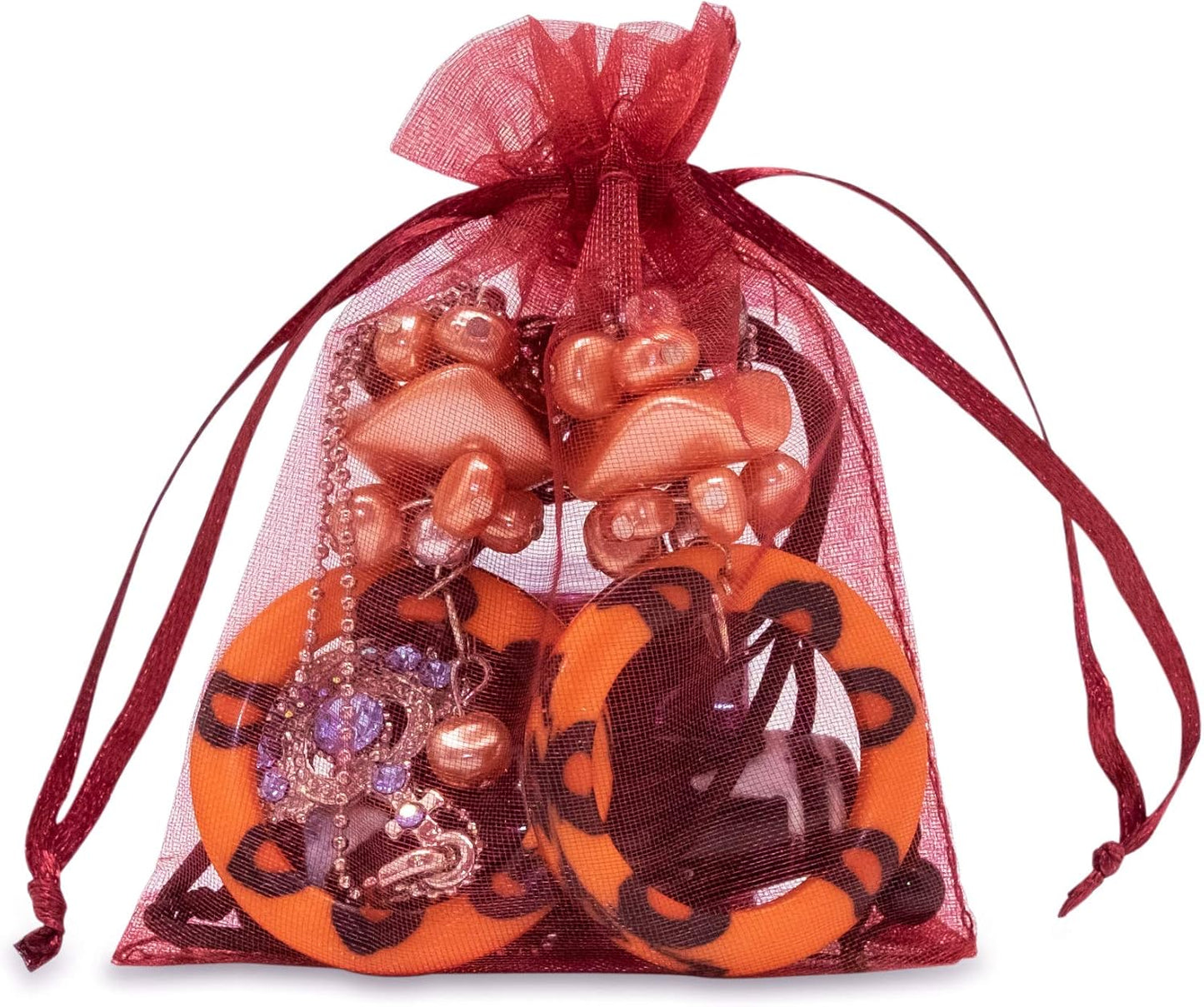 TheDisplayGuys 48-Pack 3x4 Maroon Sheer Organza Gift Bags with Drawstring, Jewelry Candy Treat Wedding Party Favors Mesh Pouch