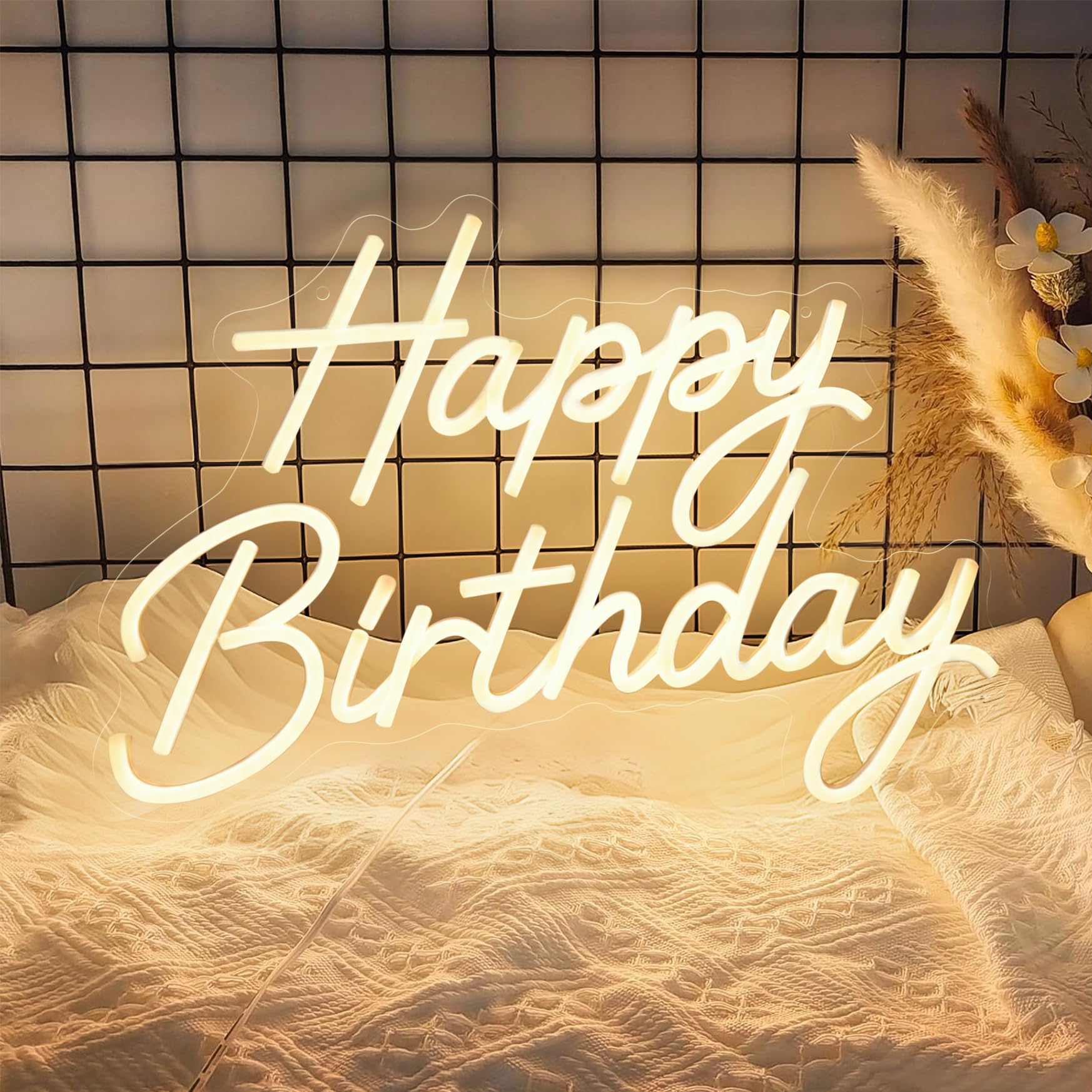 Happy Birthday Neon Sign for Wall Decor, Dimmable LED Light Up Sign