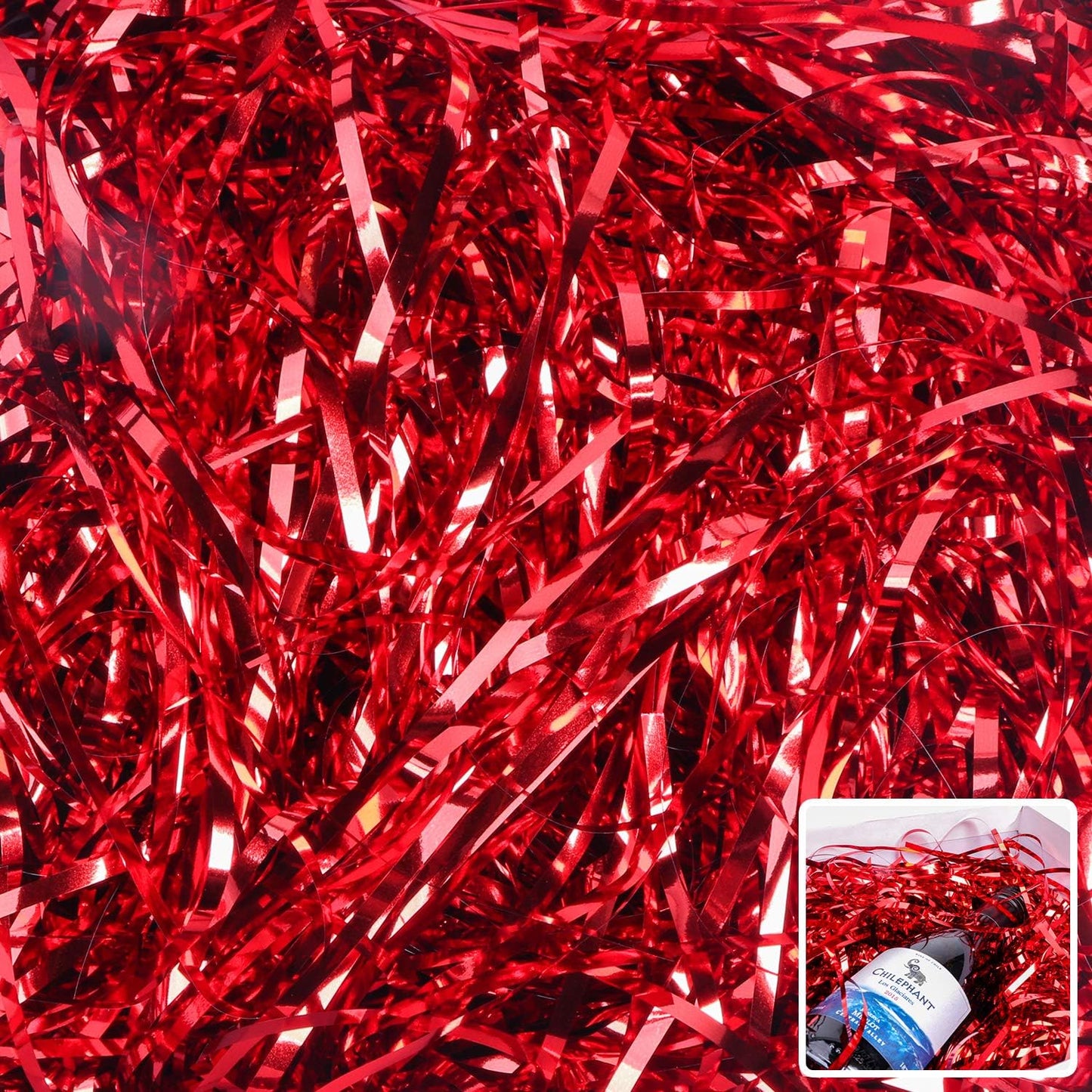 Zwish 150 Gram Sparkly Iridescent Film PP Hamper Shreds & Strands Shredded Crinkle Confetti for Gift Wrapping & Basket Filling & Gift Box filler-Red