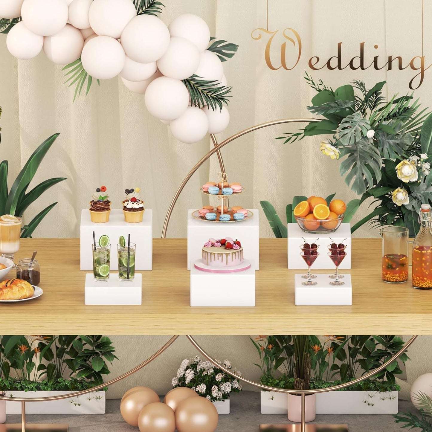 Lifewit Buffet Risers and Stands Up to 7.8", Food Risers for Buffet Table, Catering Dessert Cake Stand for Party, Collectibles Jewelry Display Stand, White Cube Boxes Nesting Risers, 12 PCS