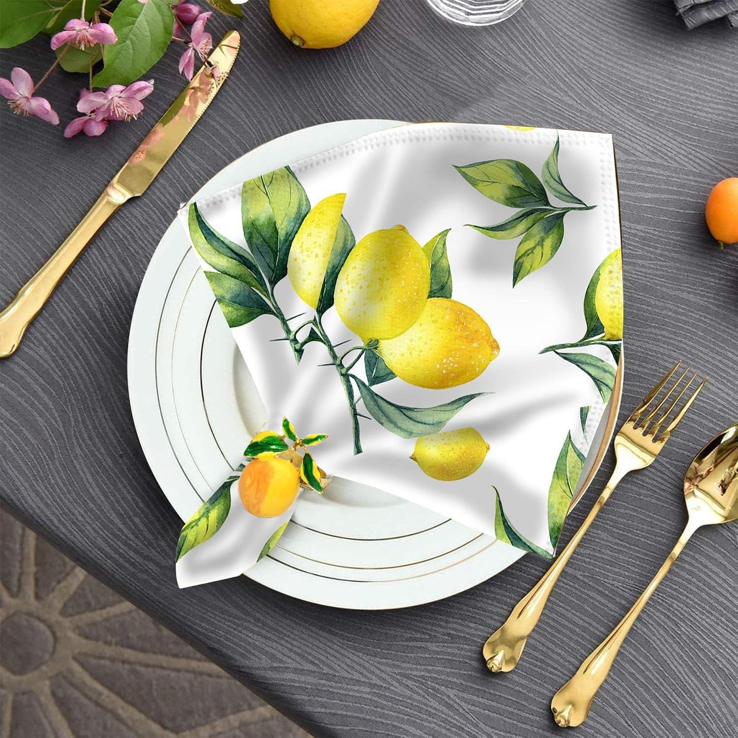 Lemon Napkin Rings Set of 6, Elegant Citrus-Themed Tableware for Summer Parties,Weddings, Thanksgiving Thanksgiving, Christmas(Yellow, One Size)