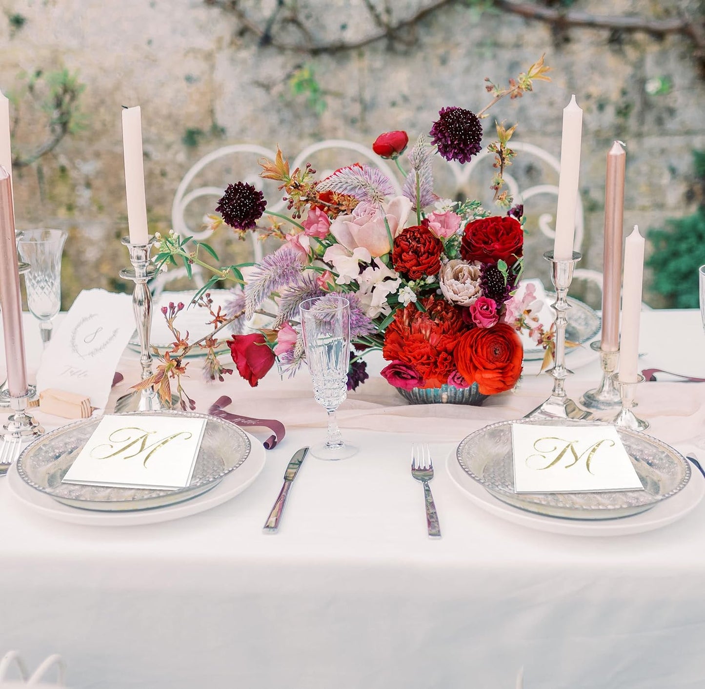 Gift Boutique 100 Gold Monogram Cocktail Napkins Letter M Disposable Paper Pack Elegant Metallic Golden Foil Hand Napkin for Powder Room Wedding Holiday Birthday Party Baby Shower Decorative Towels