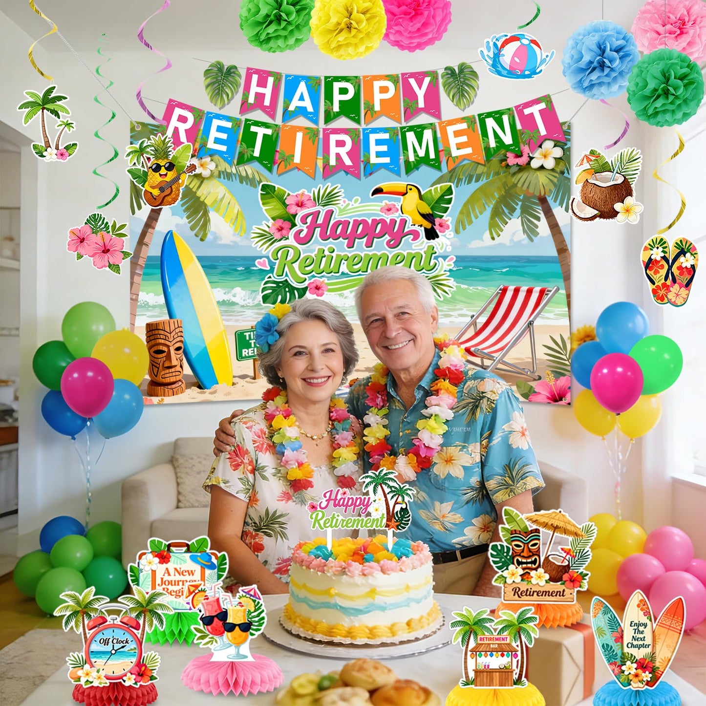 Hawaiian Retirement Party Decorations for Men Women Tropical