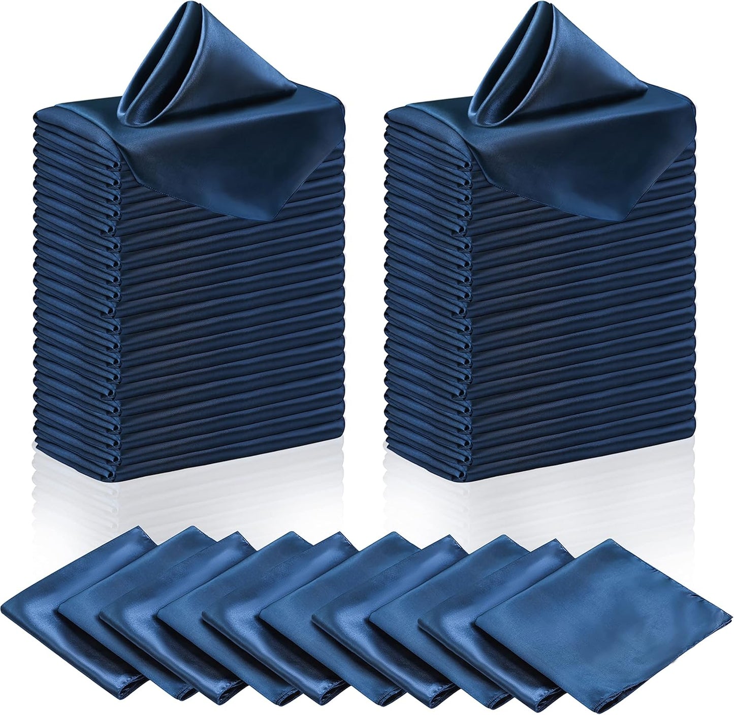 Manyshofu 60 Navy Blue Satin Napkins - 20x20 Inches Square Fabric Napkins Set - Soft & Reusable for Wedding Dinner Party Lunch