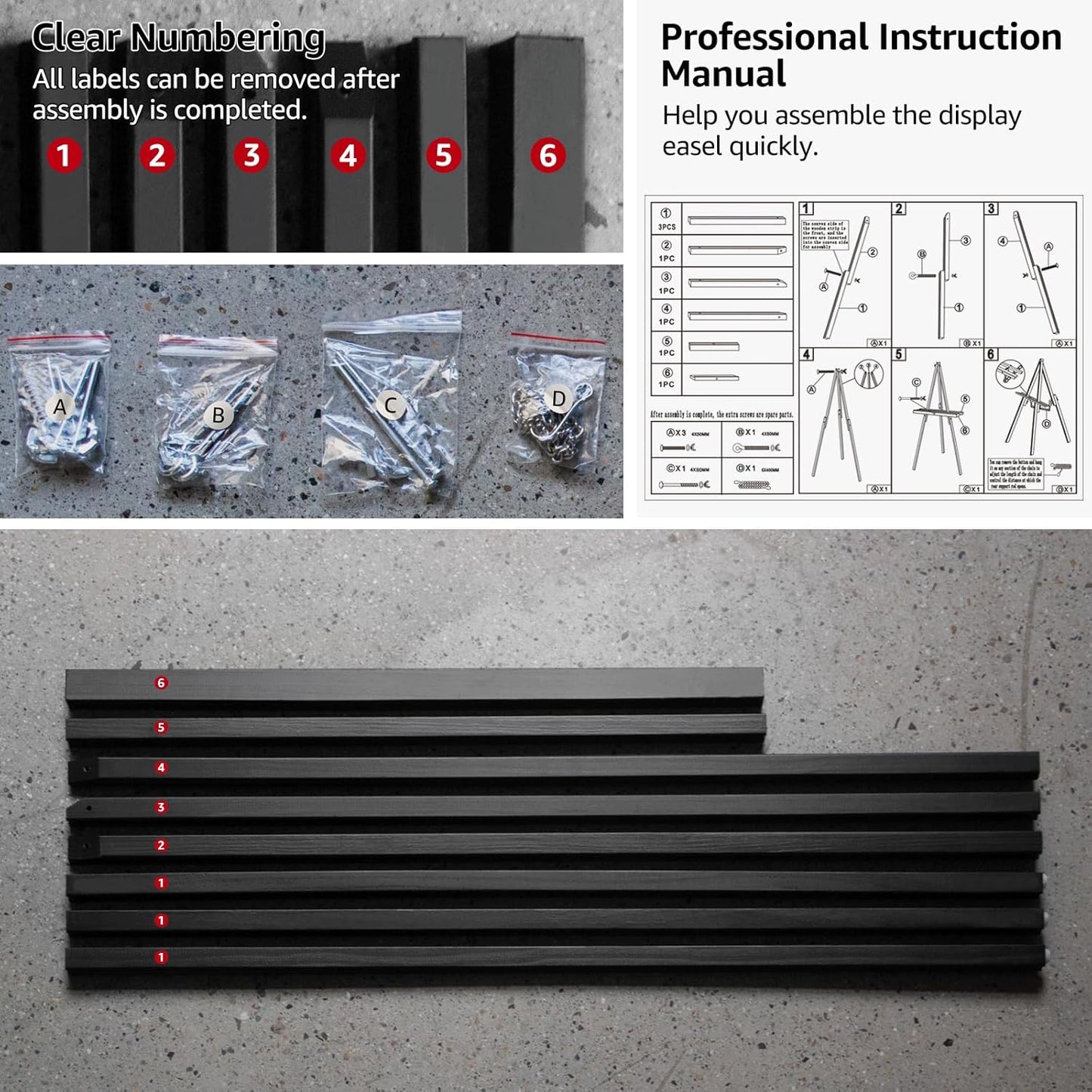 NianFeng Wooden Easel Stand for Sign, Easel Display Stand Floor for Wedding Sign with Adjustable Tray, 63-Inch, Tripod A-Frame Poster Light Duty, Welcome, Art Show & Baby Shower (Black)