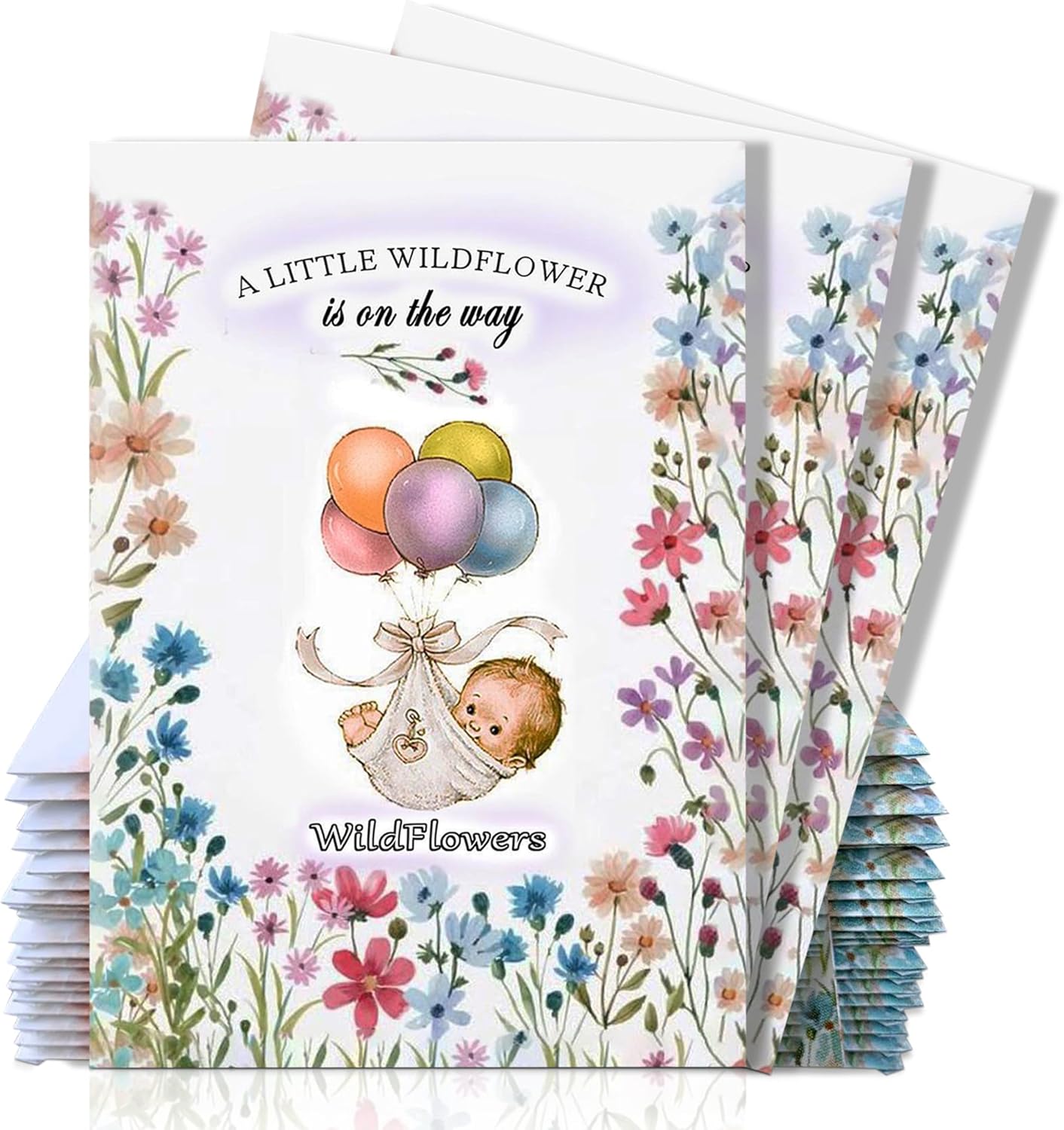 Pack of 20 Pre-Filled Bouquet Seed Mix Packet Girl Boy Baby Shower Party Favors Baby Announcements for Guests A Little Wildflower is On The Way Thank You Celebration of Life Plant Seeds