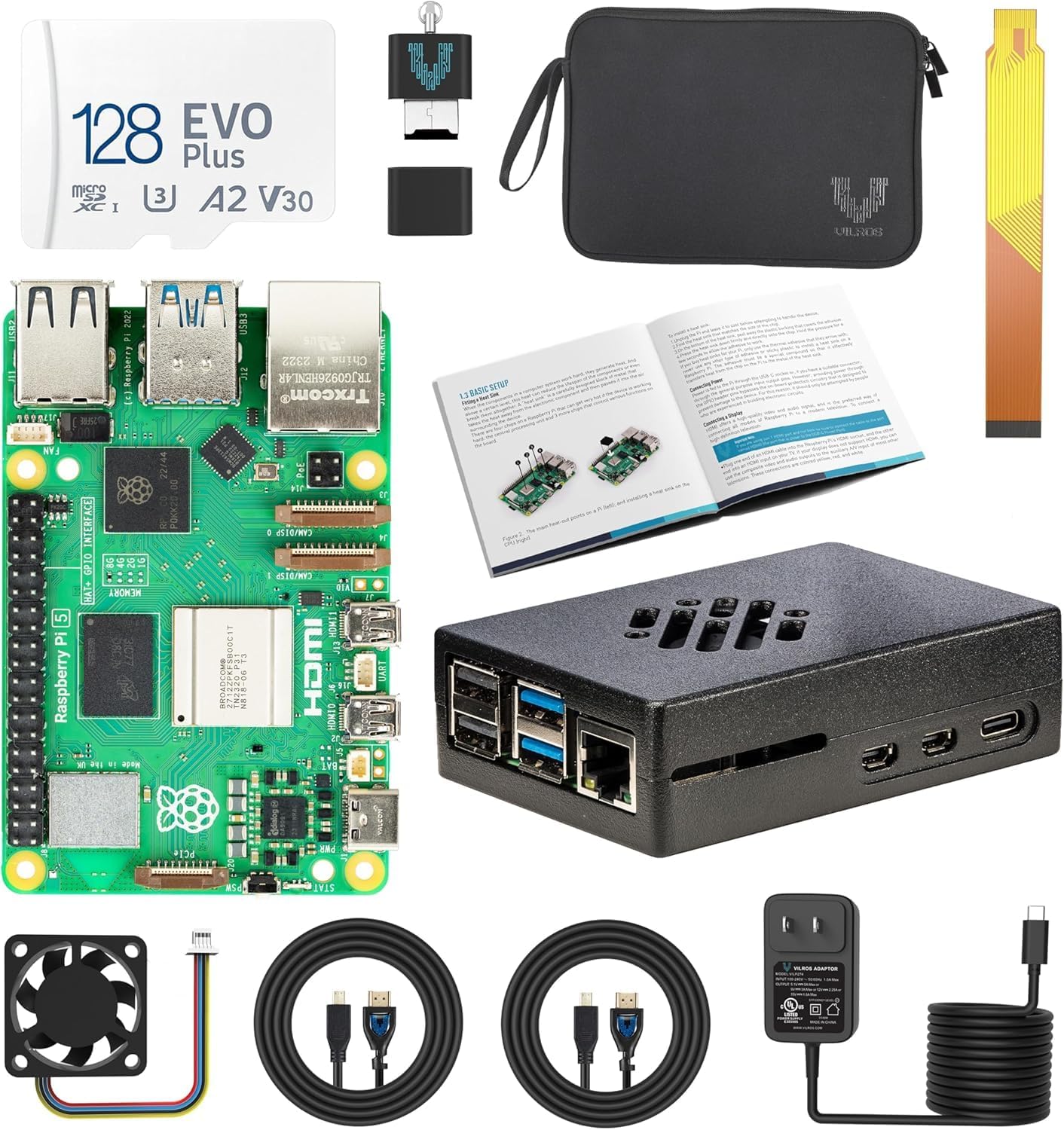 Vilros Raspberry Pi 5 Passive & Active Cooling Max Starter Kit (16GB RAM)