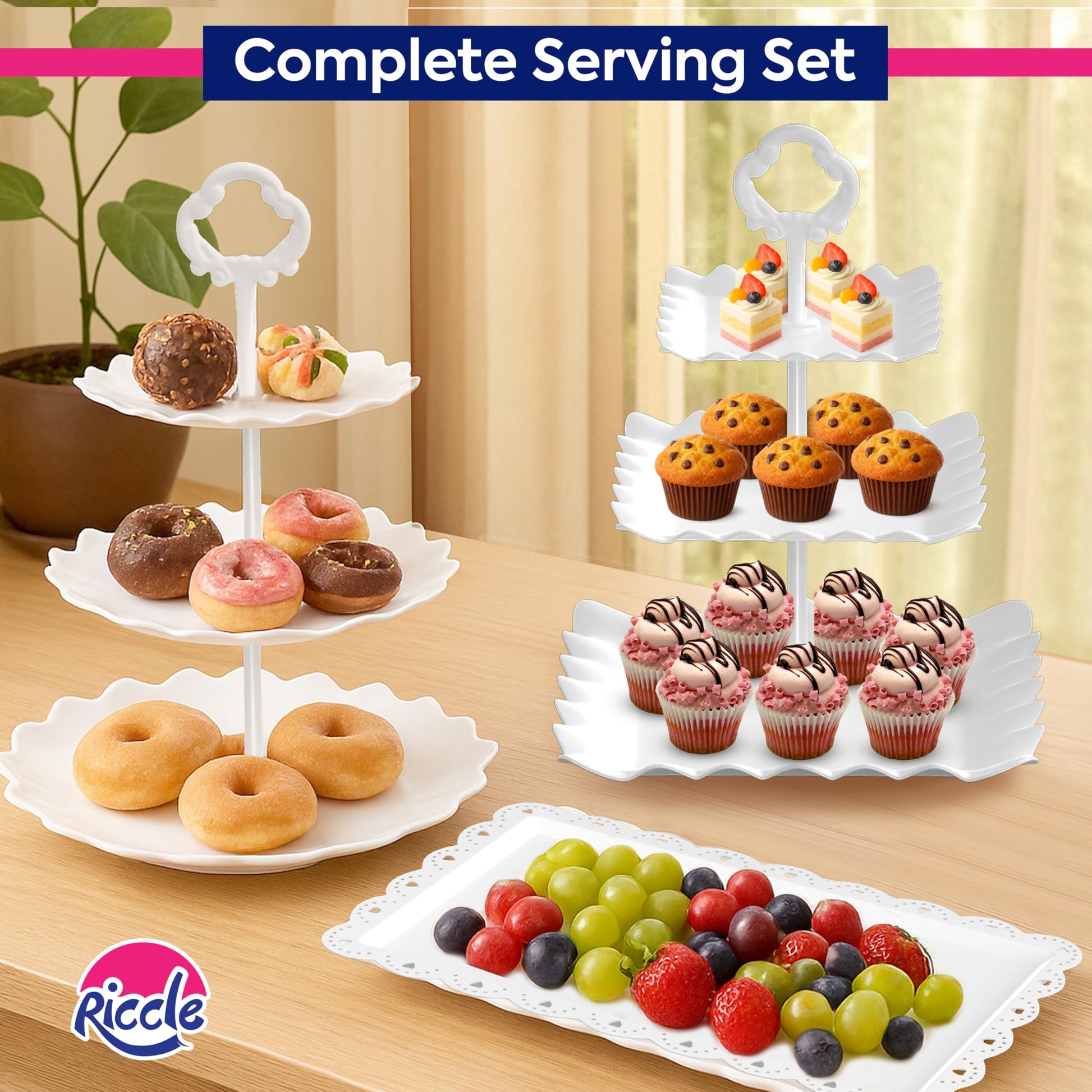RICCLE 10Pcs Dessert Table Display Set, 3 Tiered Cupcake Stand, Cupcake Holder & Cake Stands